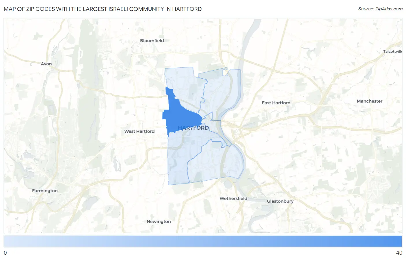 Zip Codes with the Largest Israeli Community in Hartford Map