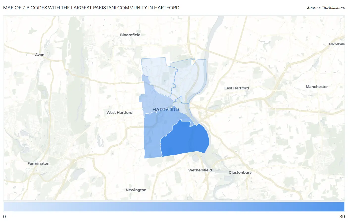 Zip Codes with the Largest Pakistani Community in Hartford Map