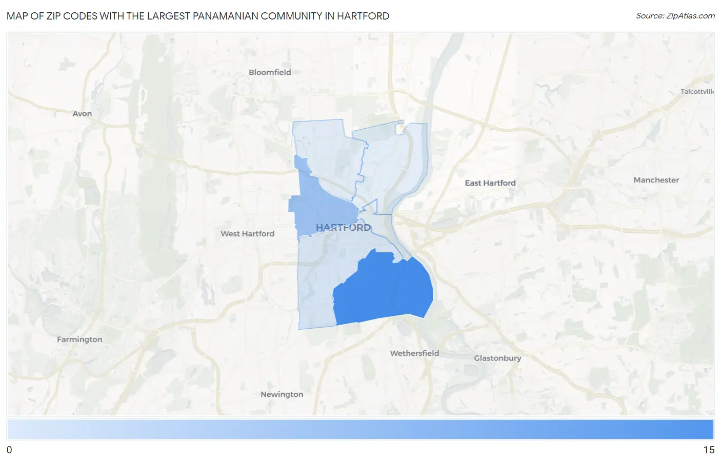 Zip Codes with the Largest Panamanian Community in Hartford Map