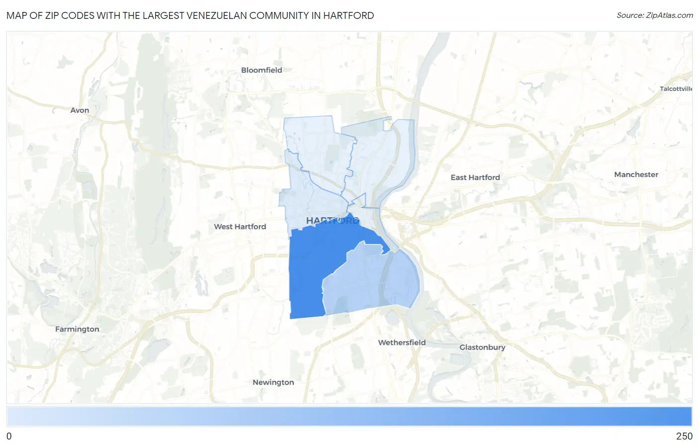 Zip Codes with the Largest Venezuelan Community in Hartford Map
