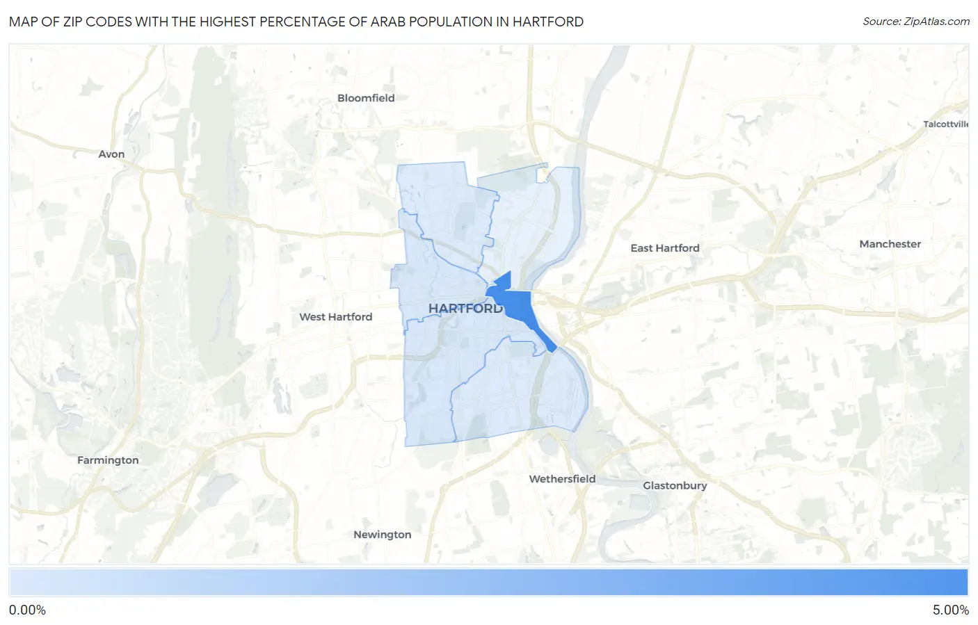 Zip Codes with the Highest Percentage of Arab Population in Hartford Map