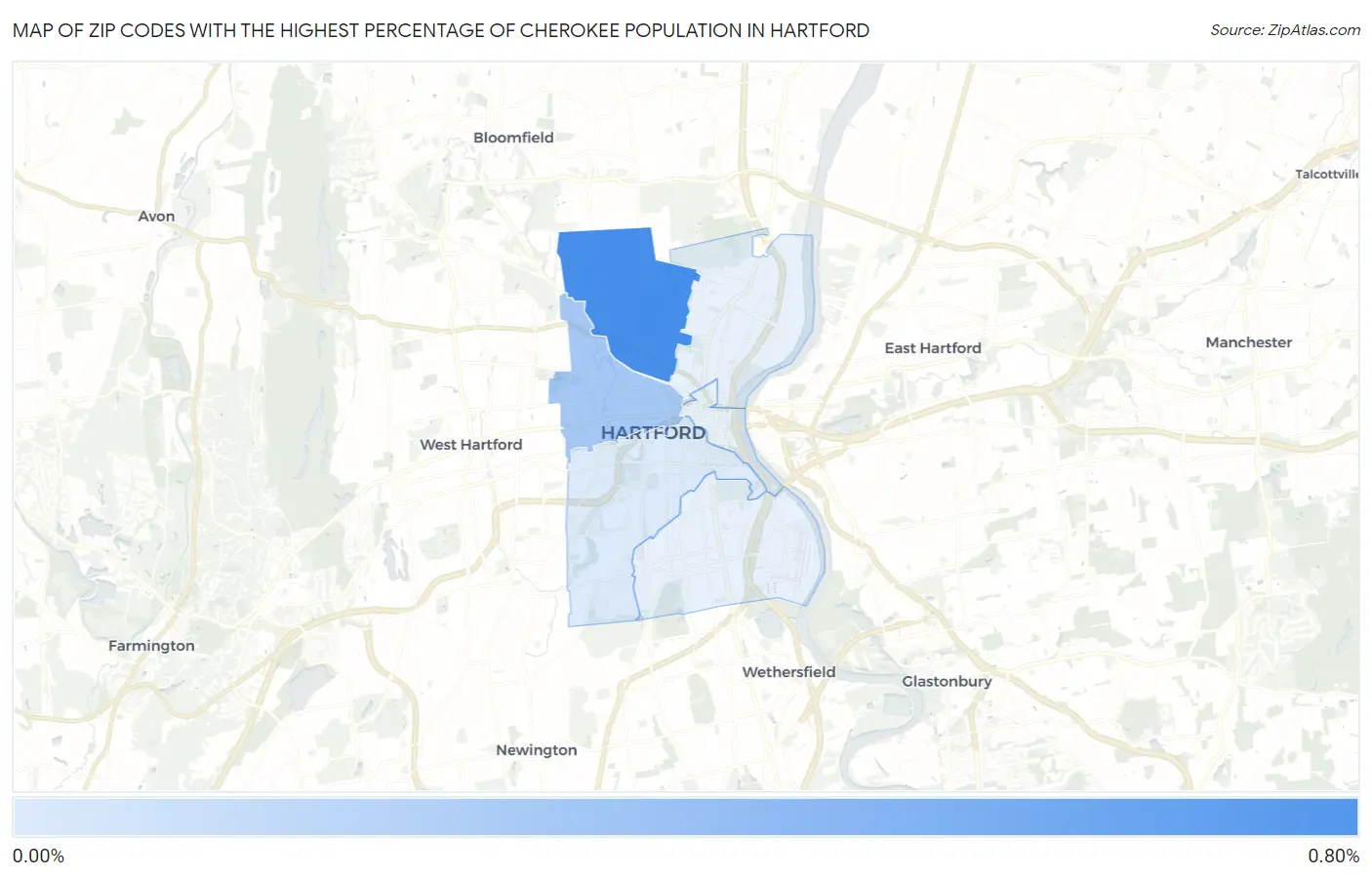 Zip Codes with the Highest Percentage of Cherokee Population in Hartford Map