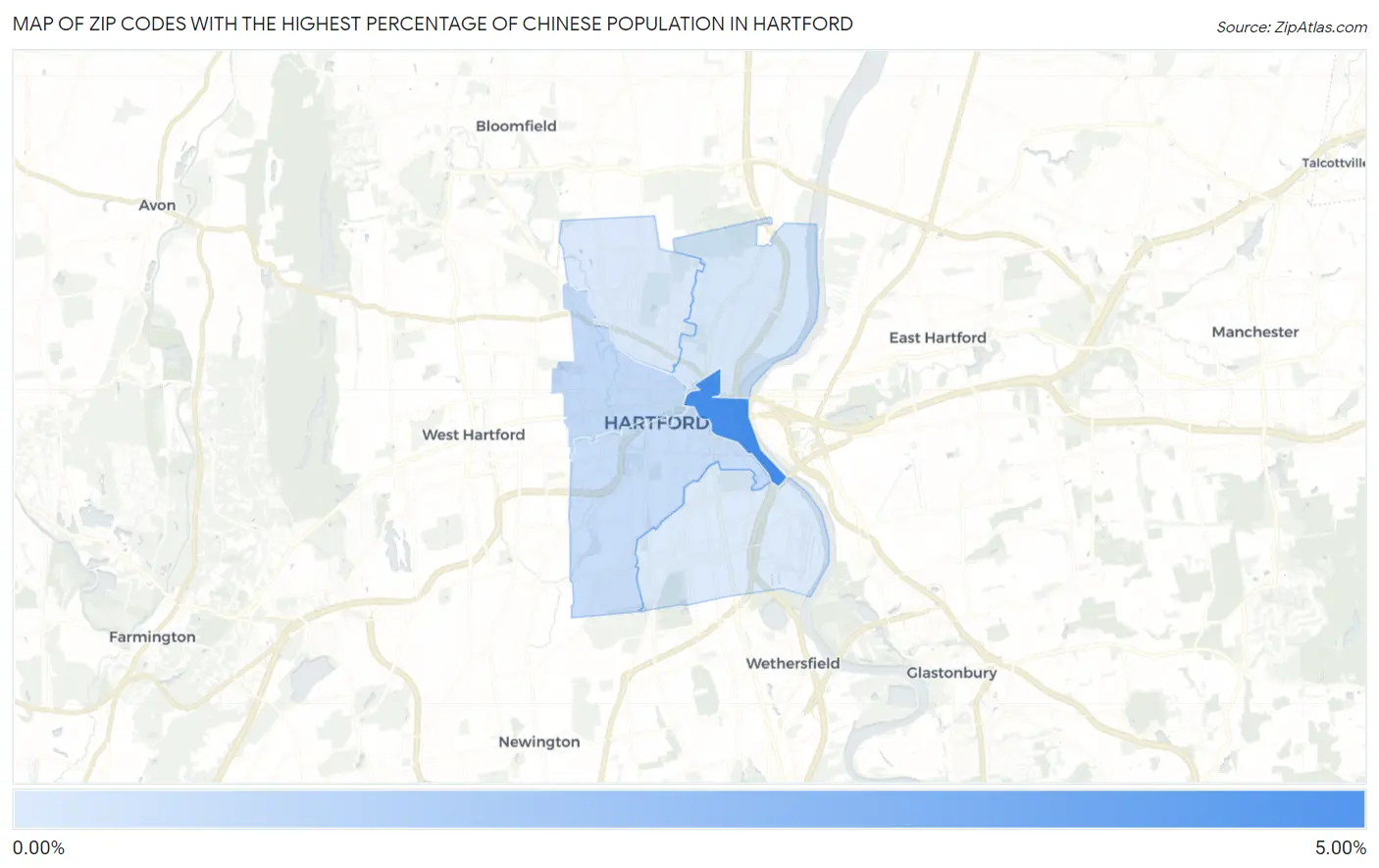 Zip Codes with the Highest Percentage of Chinese Population in Hartford Map