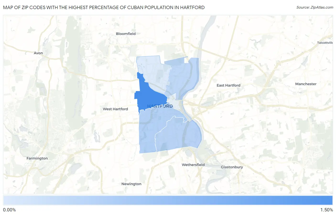 Zip Codes with the Highest Percentage of Cuban Population in Hartford Map