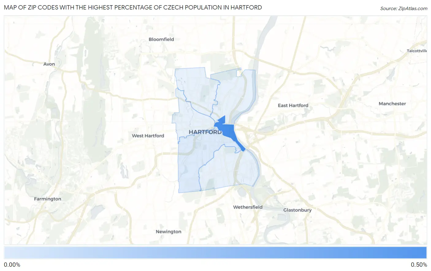 Zip Codes with the Highest Percentage of Czech Population in Hartford Map