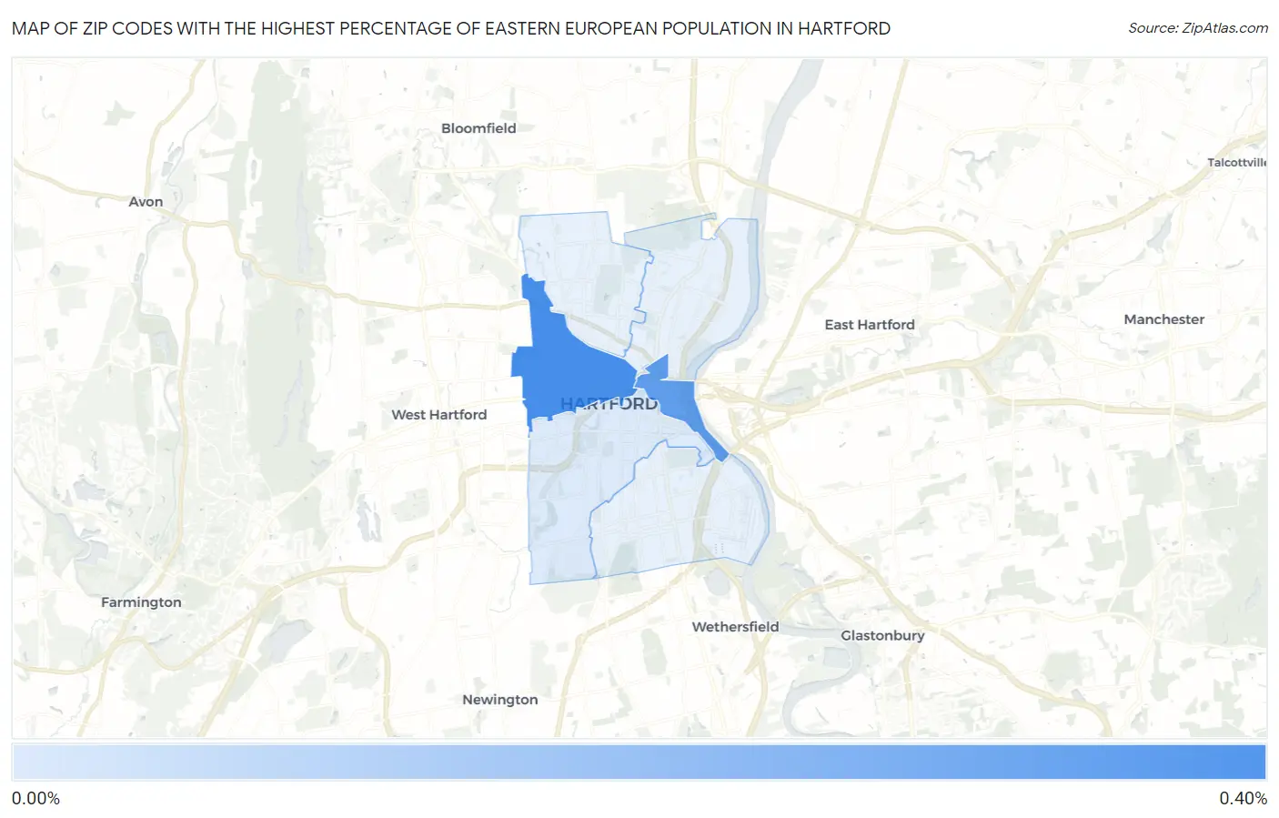Zip Codes with the Highest Percentage of Eastern European Population in Hartford Map