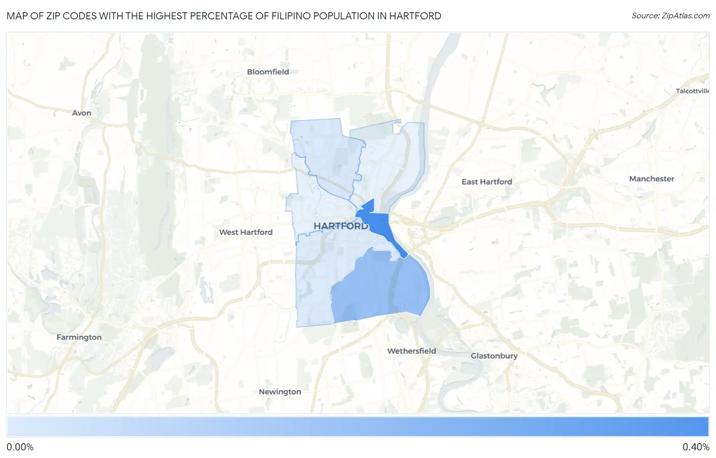 Zip Codes with the Highest Percentage of Filipino Population in Hartford Map