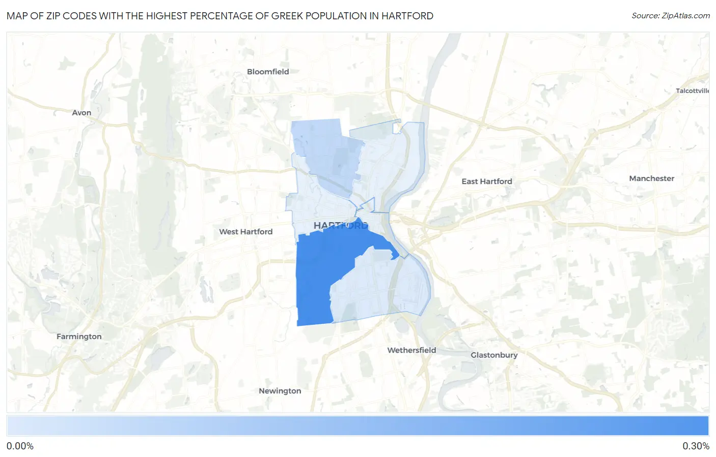 Zip Codes with the Highest Percentage of Greek Population in Hartford Map
