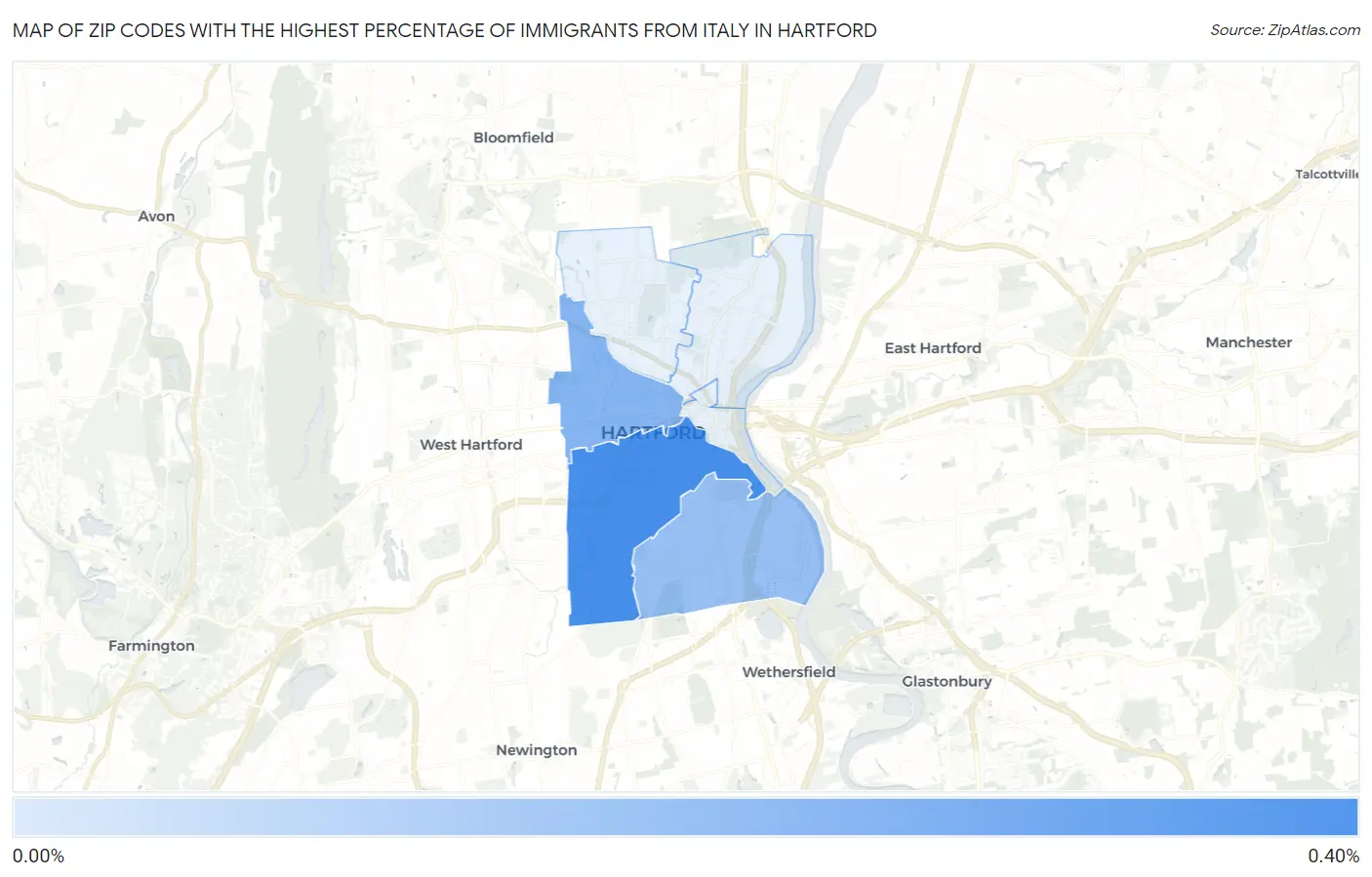 Zip Codes with the Highest Percentage of Immigrants from Italy in Hartford Map