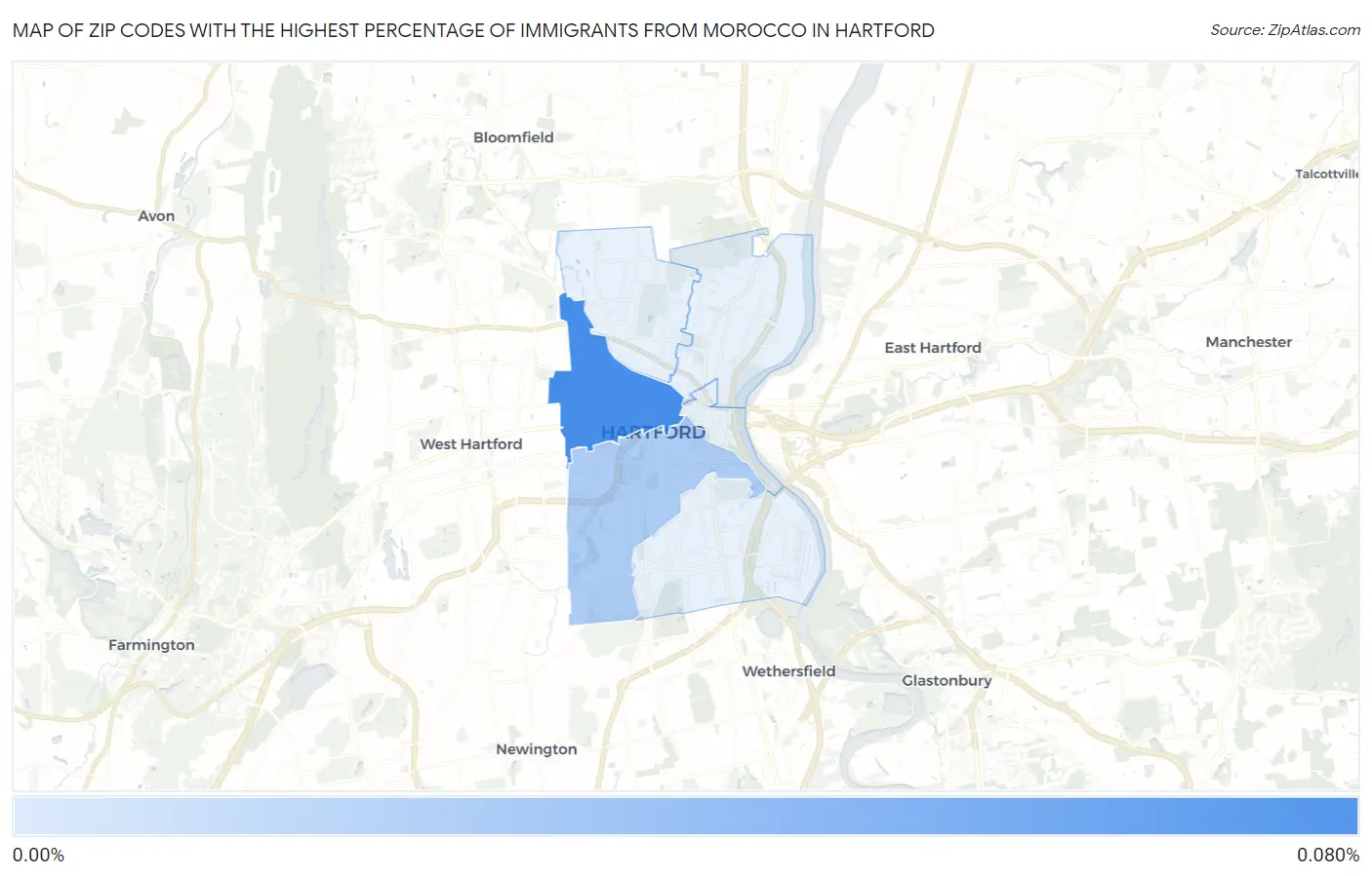 Zip Codes with the Highest Percentage of Immigrants from Morocco in Hartford Map