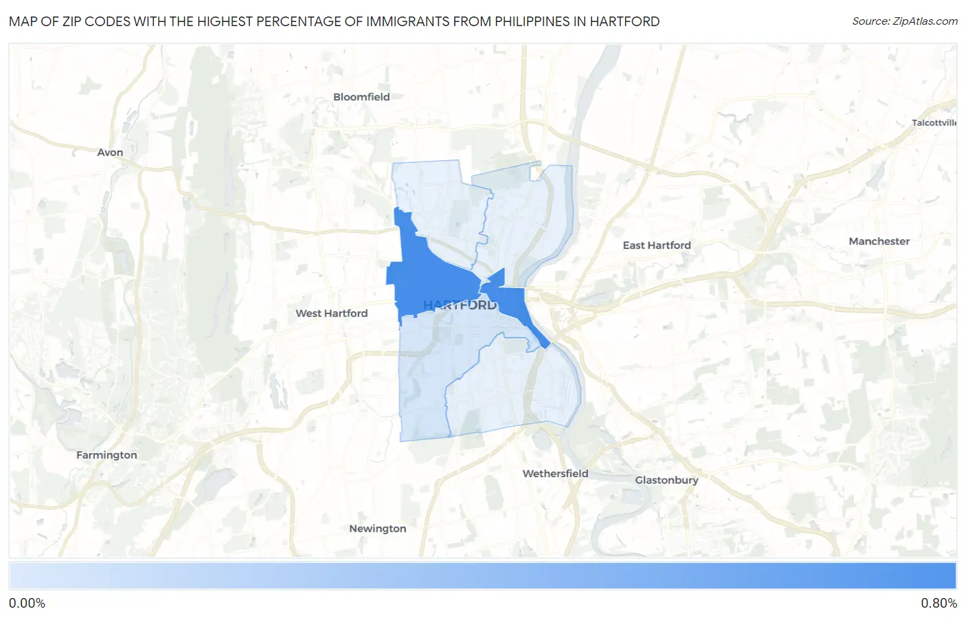 Zip Codes with the Highest Percentage of Immigrants from Philippines in Hartford Map
