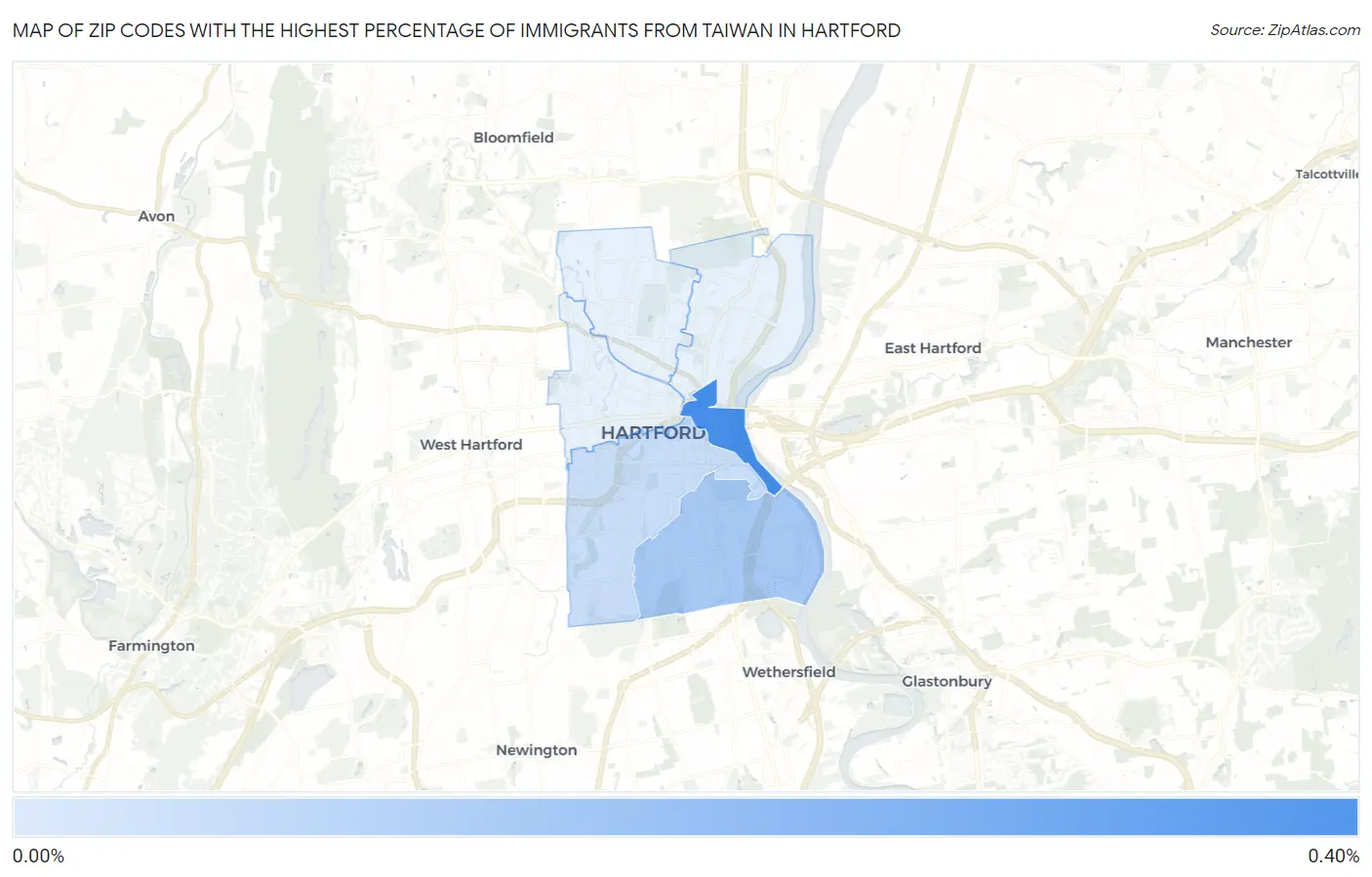 Zip Codes with the Highest Percentage of Immigrants from Taiwan in Hartford Map