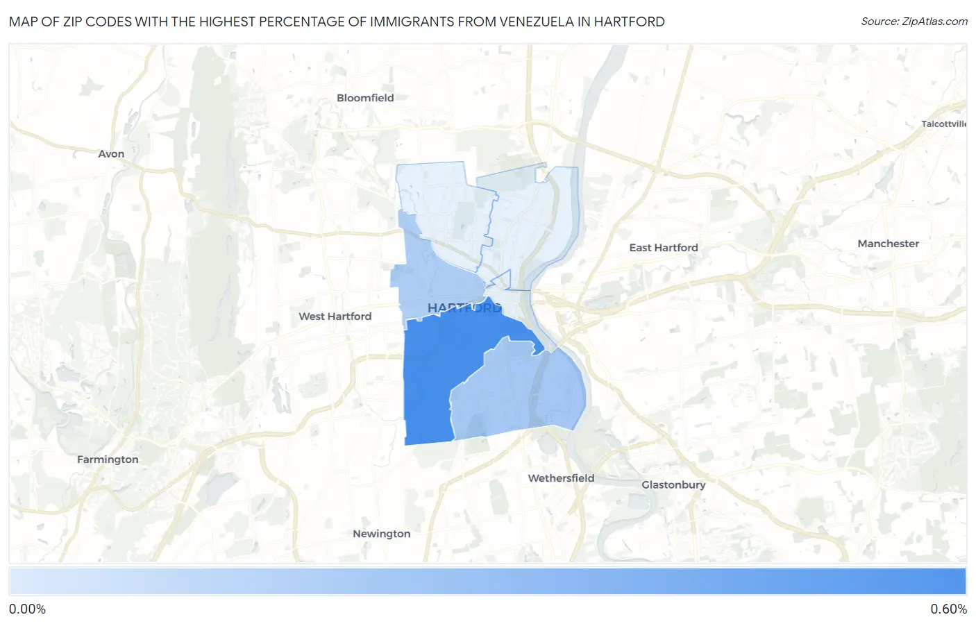 Zip Codes with the Highest Percentage of Immigrants from Venezuela in Hartford Map