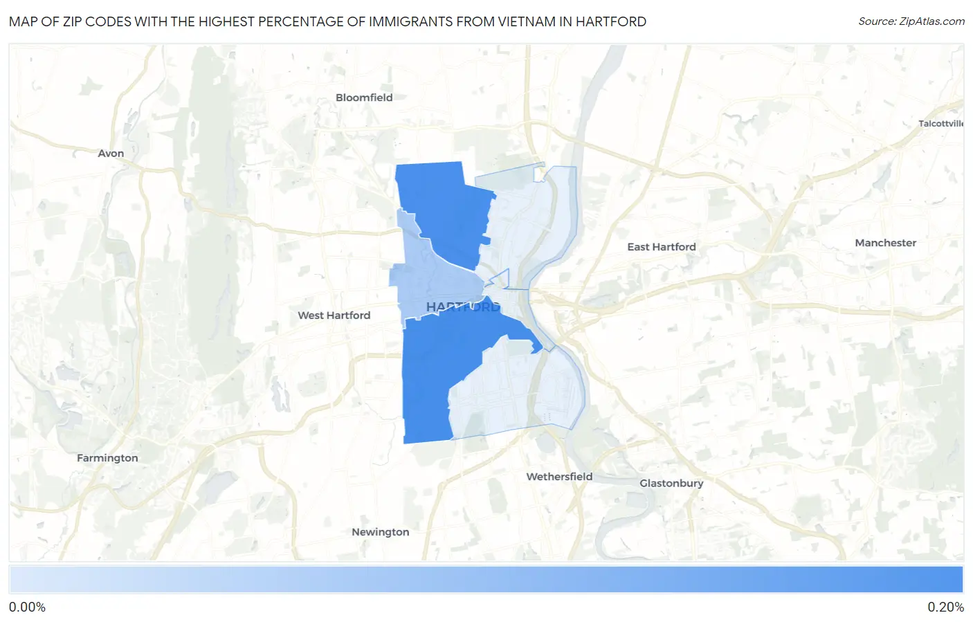 Zip Codes with the Highest Percentage of Immigrants from Vietnam in Hartford Map