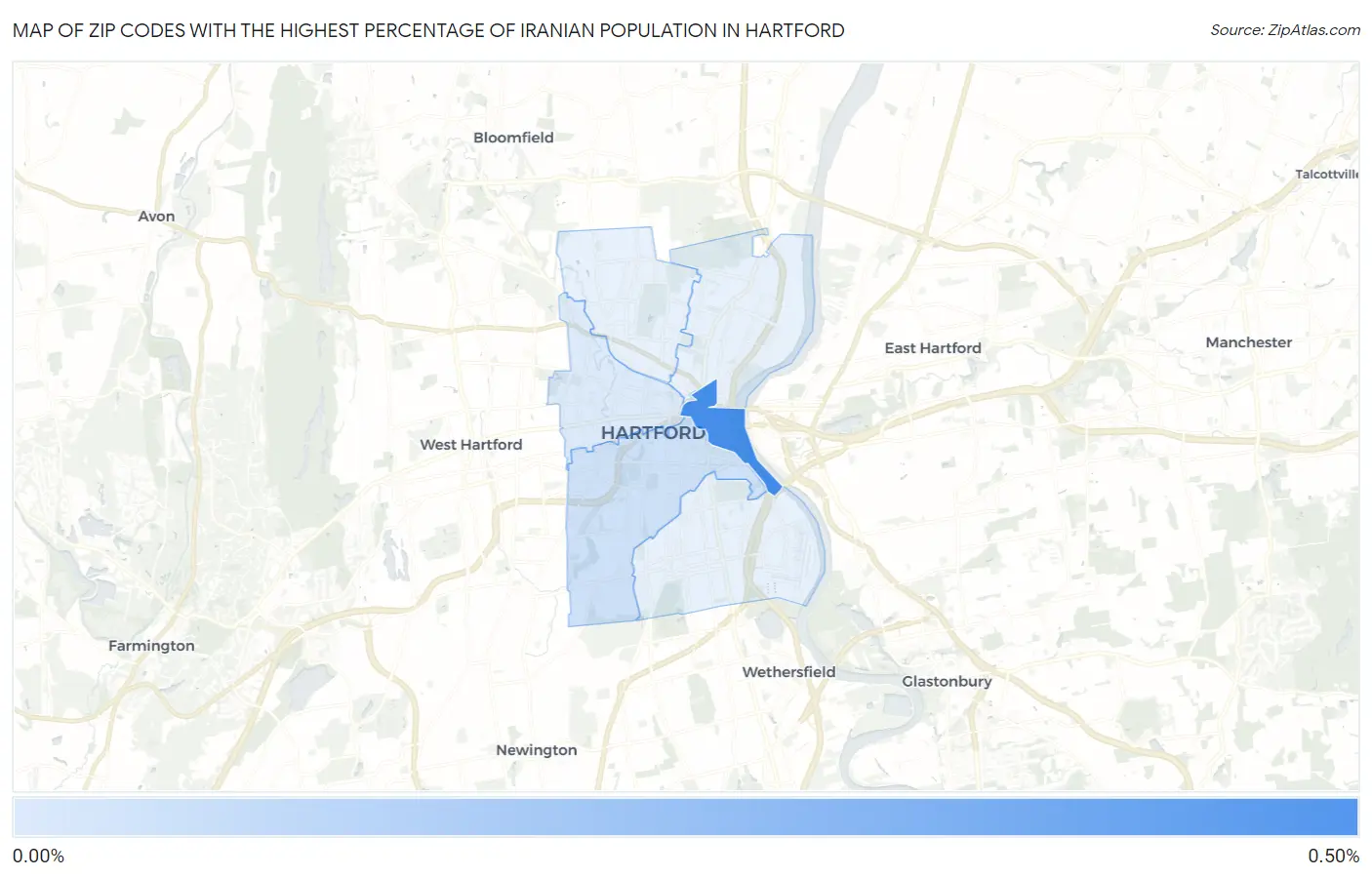 Zip Codes with the Highest Percentage of Iranian Population in Hartford Map