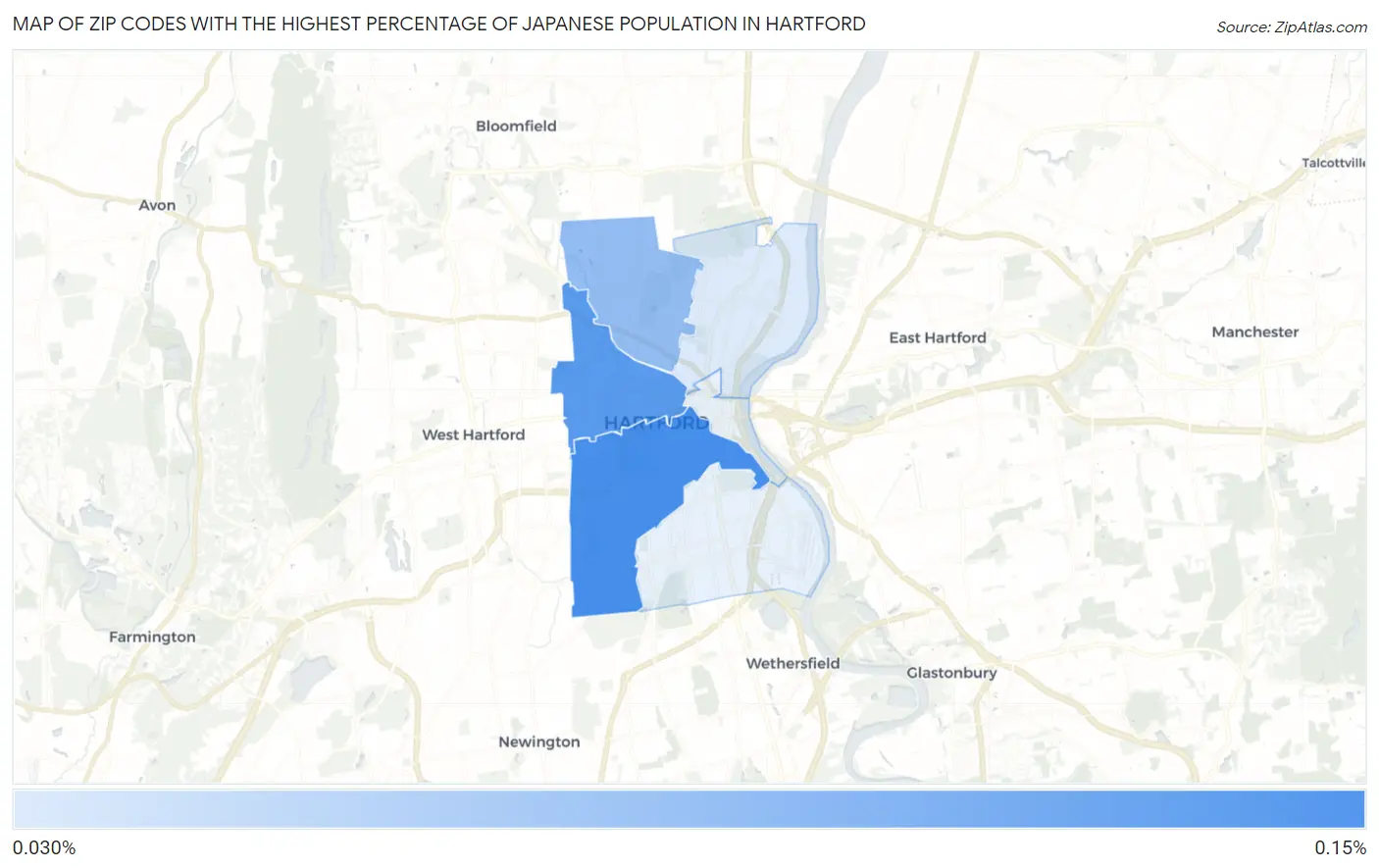 Zip Codes with the Highest Percentage of Japanese Population in Hartford Map