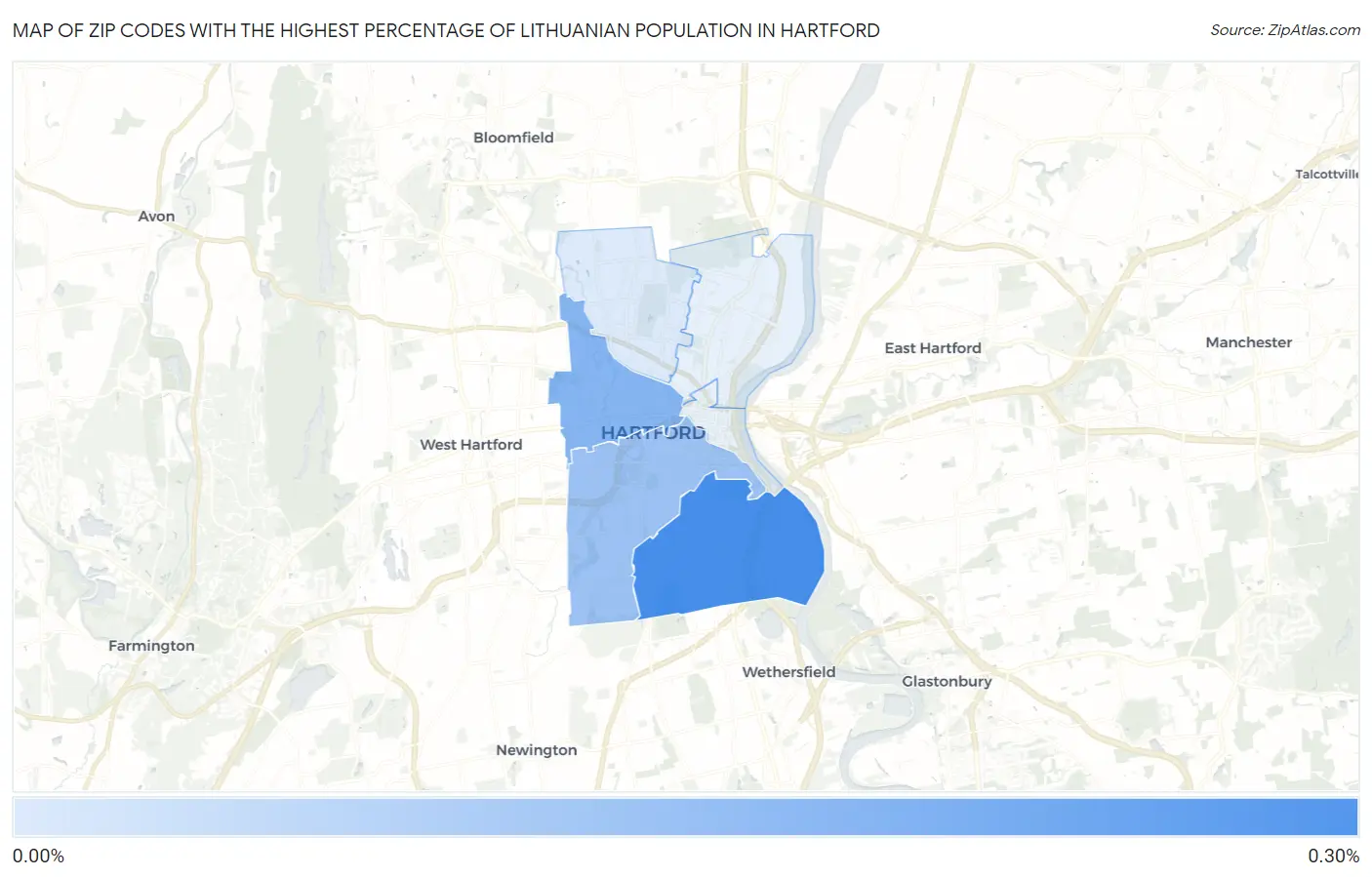 Zip Codes with the Highest Percentage of Lithuanian Population in Hartford Map
