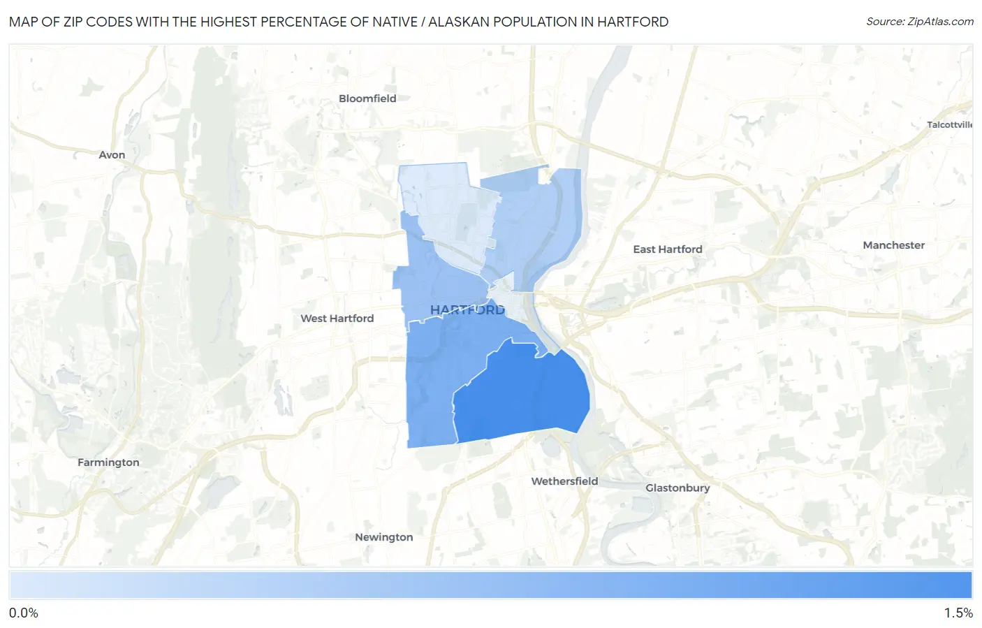 Zip Codes with the Highest Percentage of Native / Alaskan Population in Hartford Map