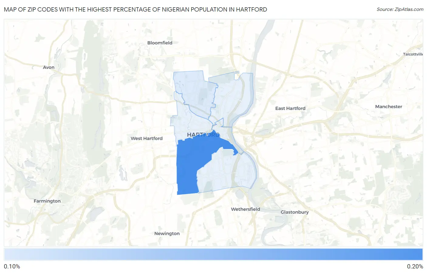Zip Codes with the Highest Percentage of Nigerian Population in Hartford Map