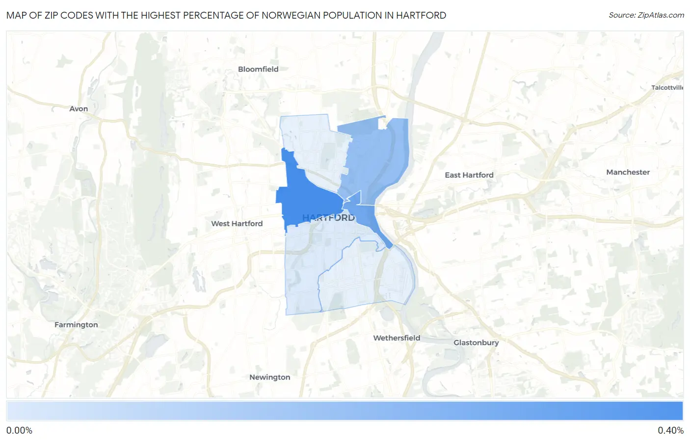 Zip Codes with the Highest Percentage of Norwegian Population in Hartford Map