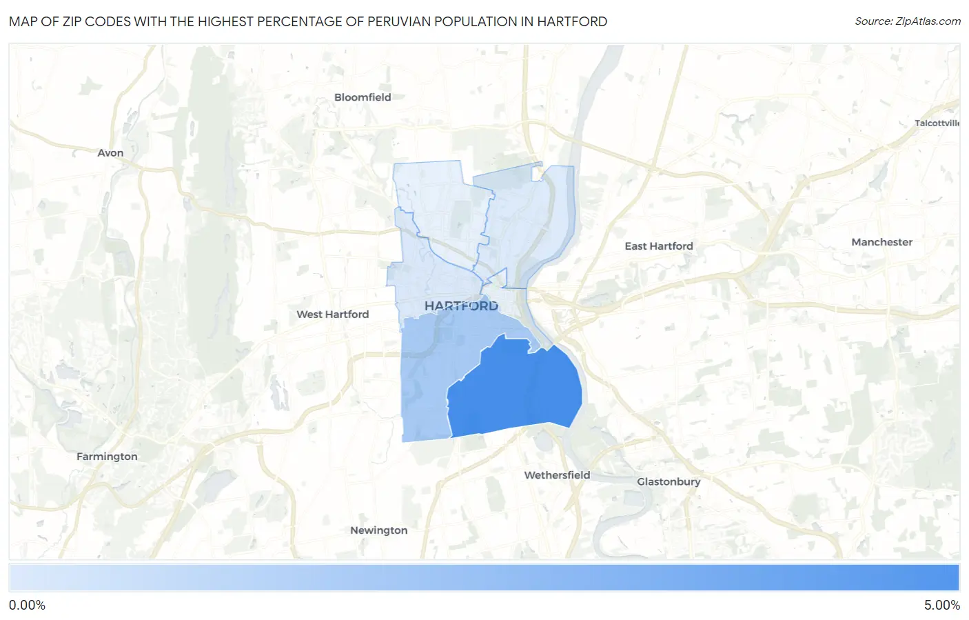 Zip Codes with the Highest Percentage of Peruvian Population in Hartford Map