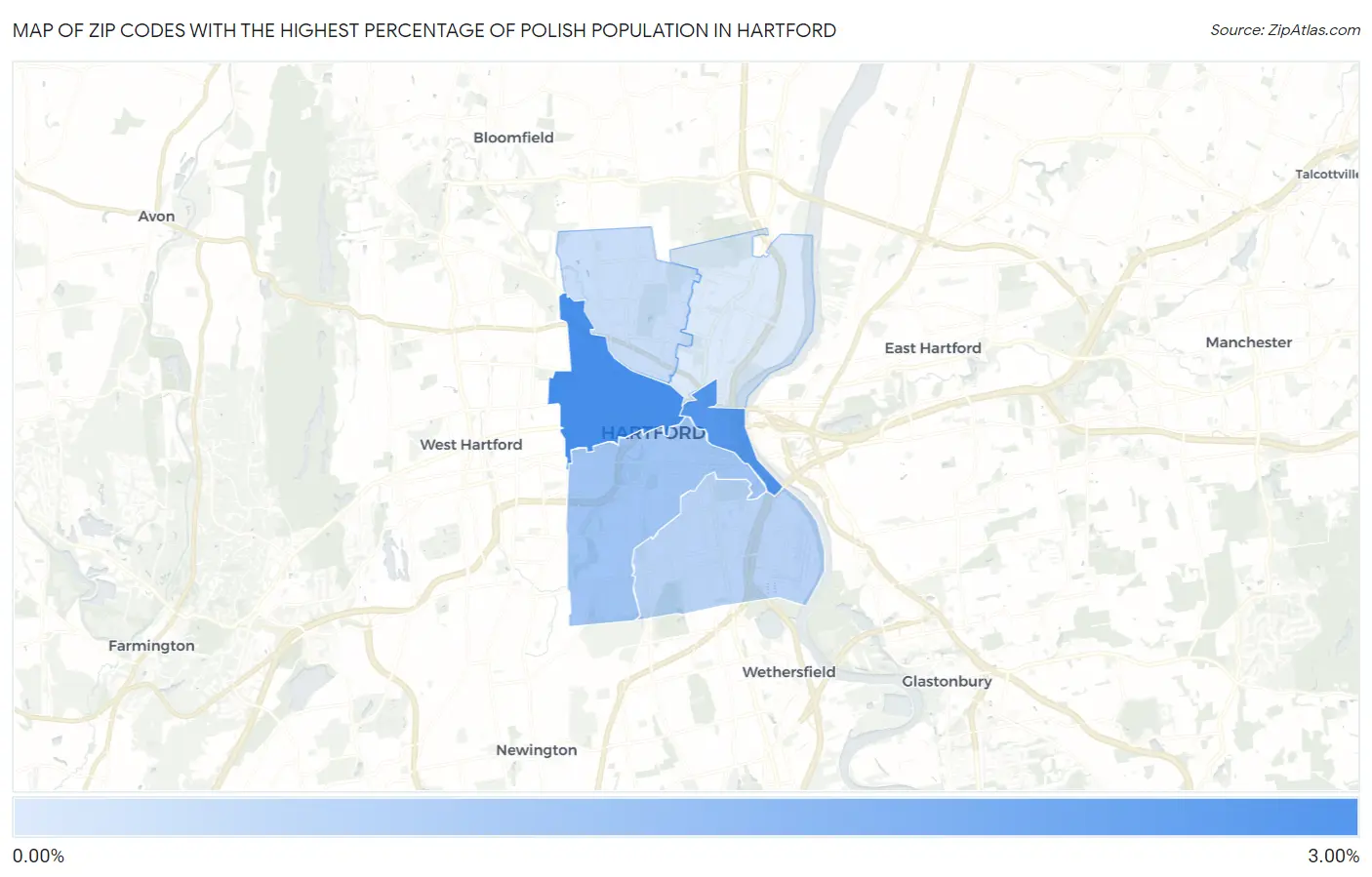 Zip Codes with the Highest Percentage of Polish Population in Hartford Map