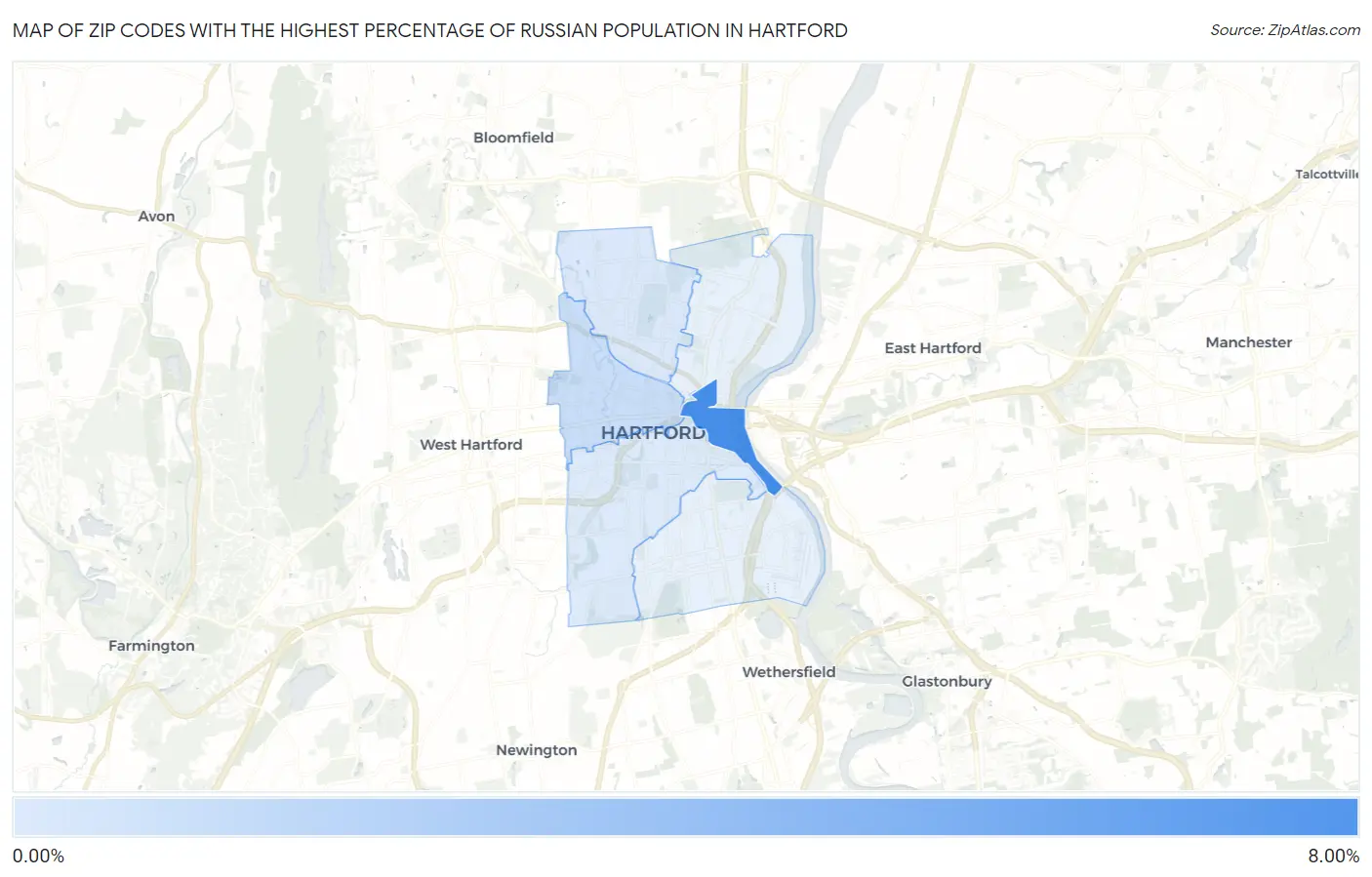 Zip Codes with the Highest Percentage of Russian Population in Hartford Map
