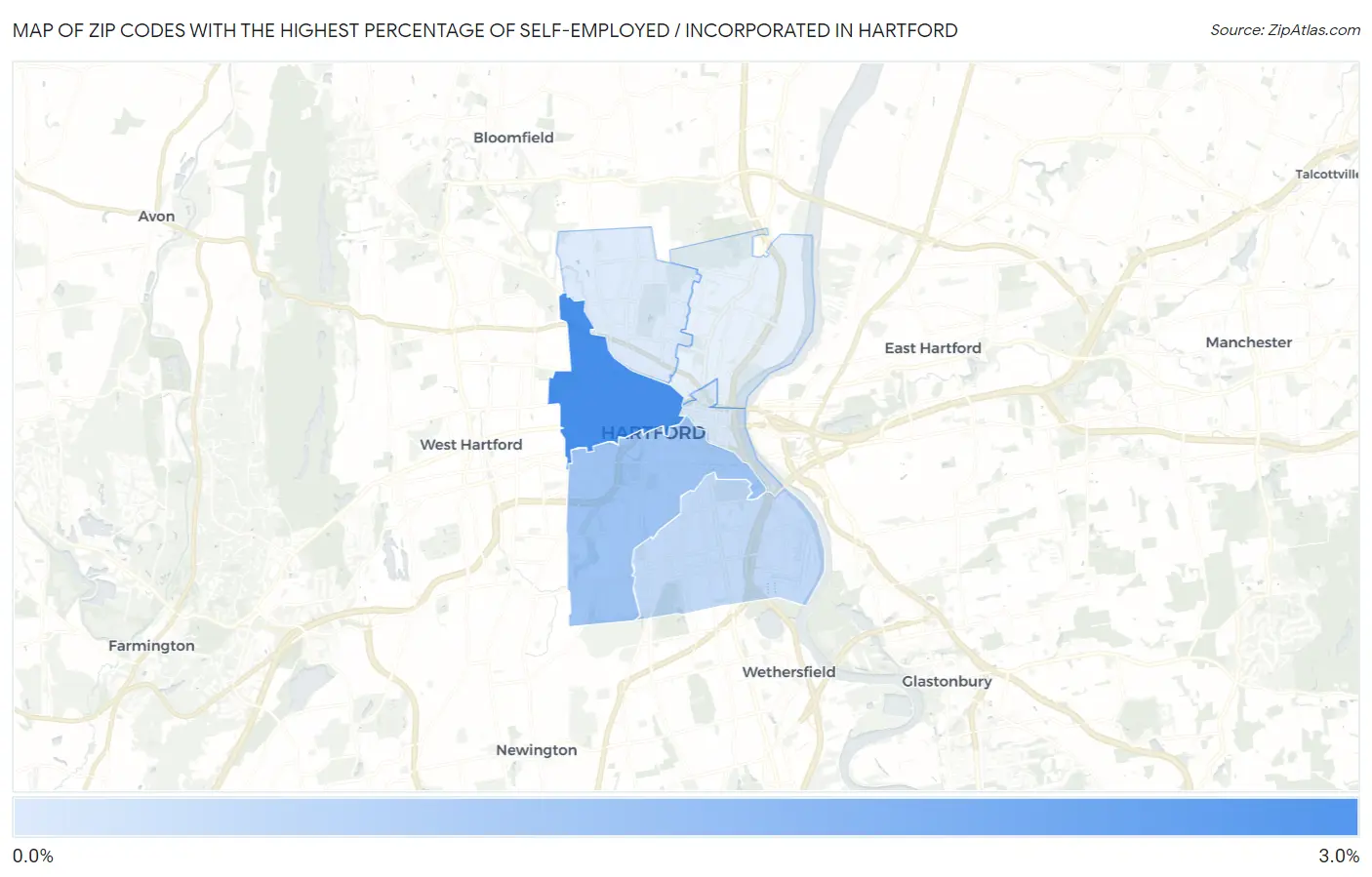 Zip Codes with the Highest Percentage of Self-Employed / Incorporated in Hartford Map