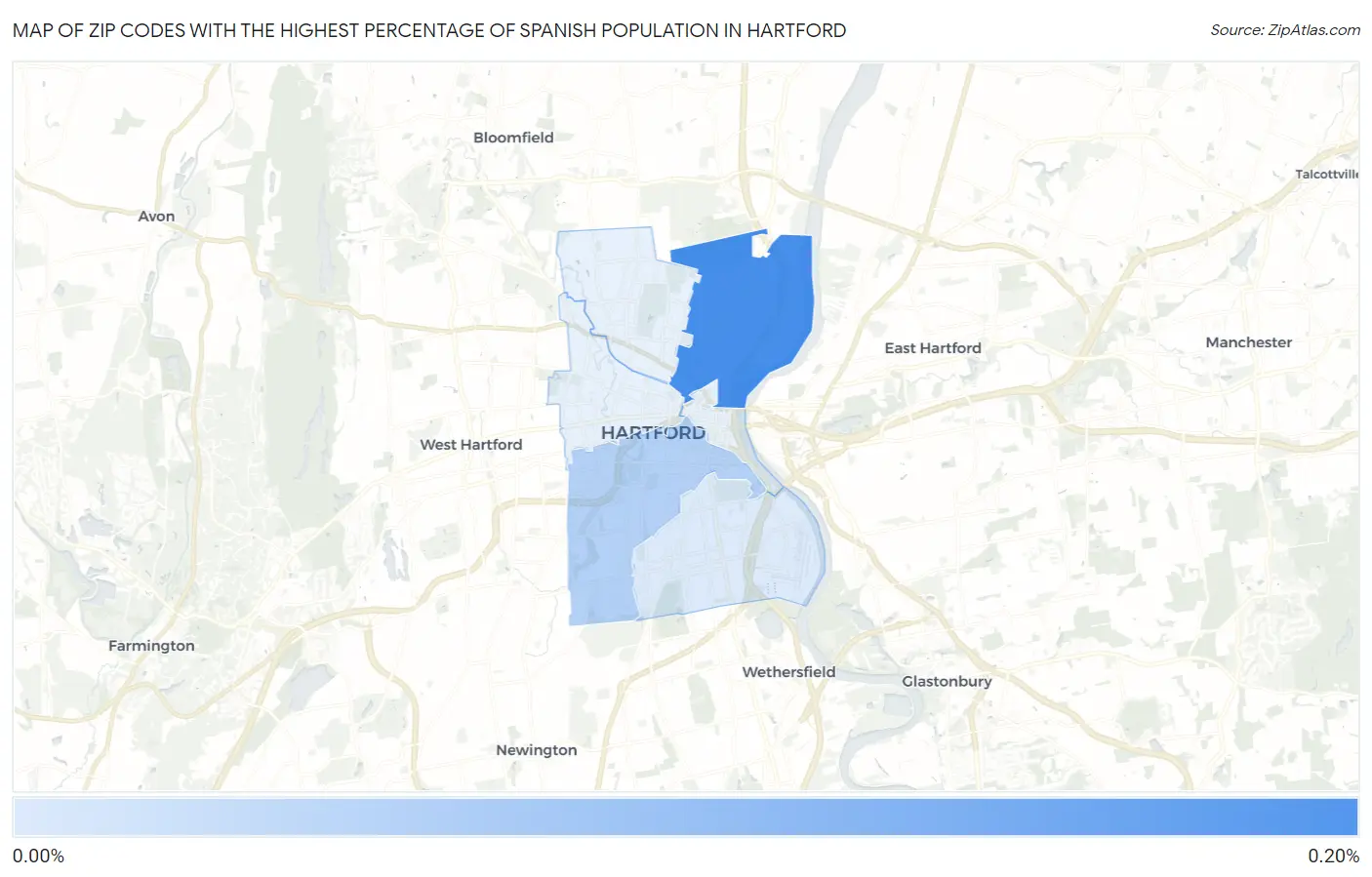 Zip Codes with the Highest Percentage of Spanish Population in Hartford Map