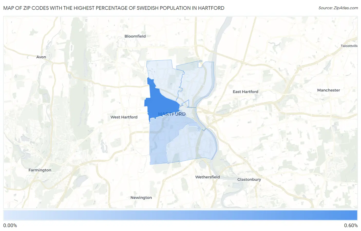 Zip Codes with the Highest Percentage of Swedish Population in Hartford Map