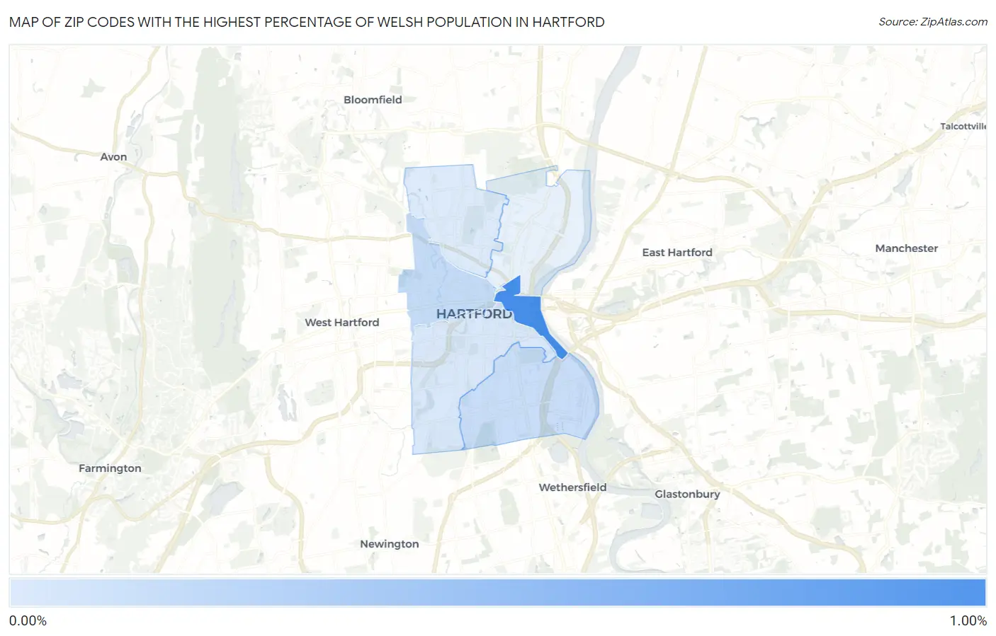 Zip Codes with the Highest Percentage of Welsh Population in Hartford Map