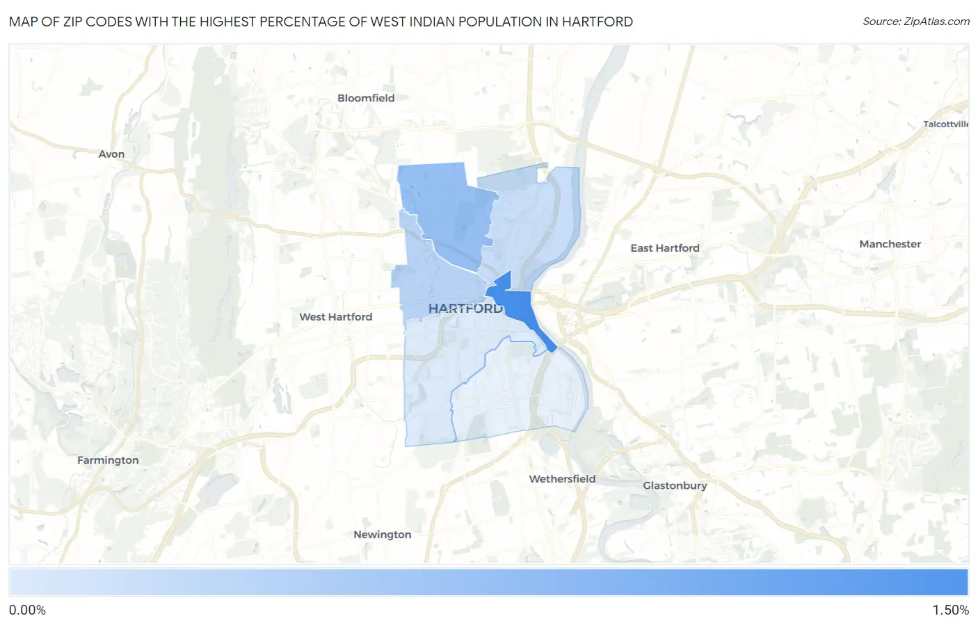 Zip Codes with the Highest Percentage of West Indian Population in Hartford Map