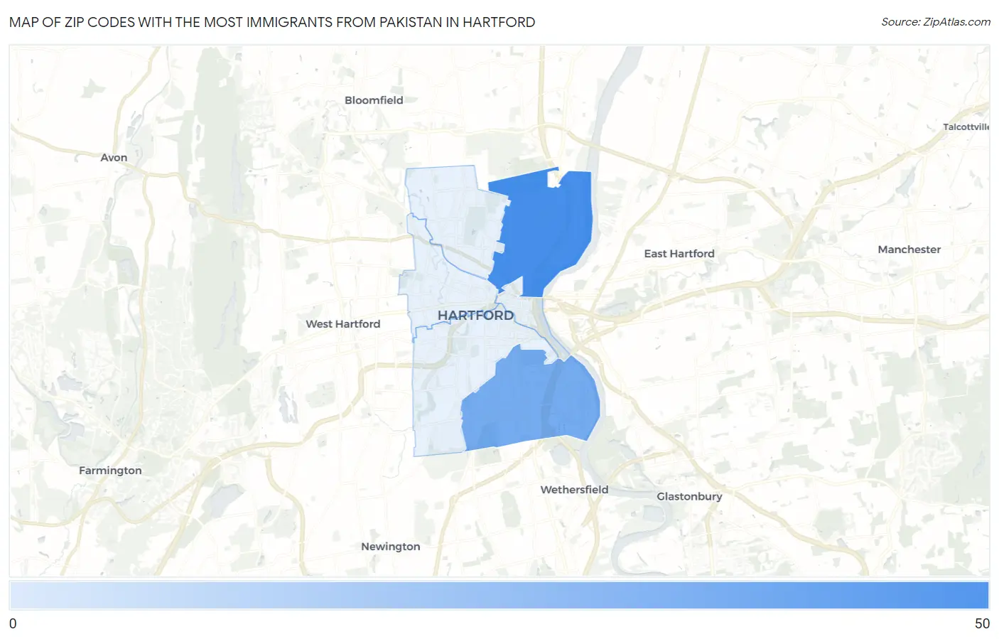 Zip Codes with the Most Immigrants from Pakistan in Hartford Map