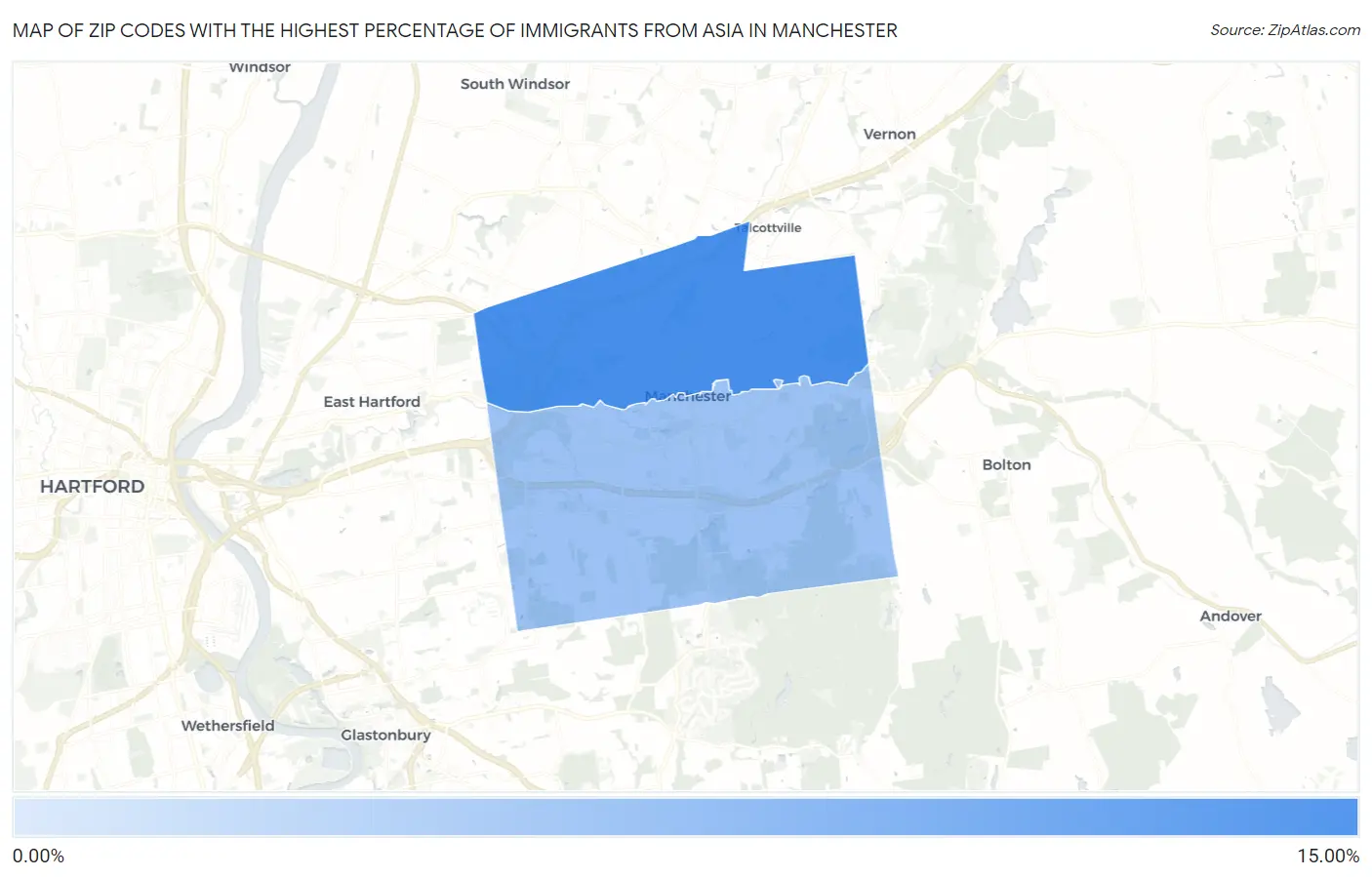 Zip Codes with the Highest Percentage of Immigrants from Asia in Manchester Map