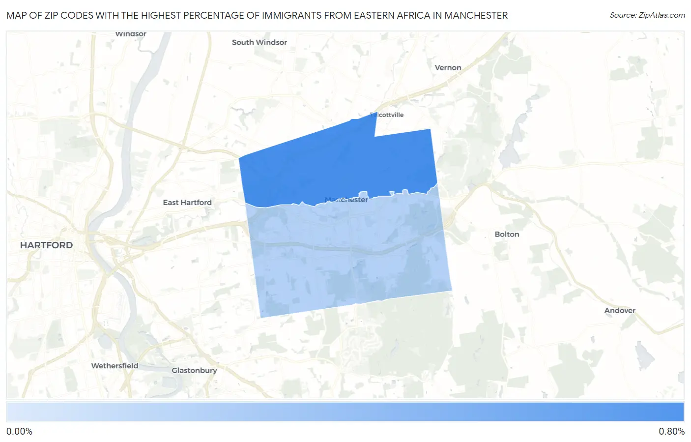 Zip Codes with the Highest Percentage of Immigrants from Eastern Africa in Manchester Map