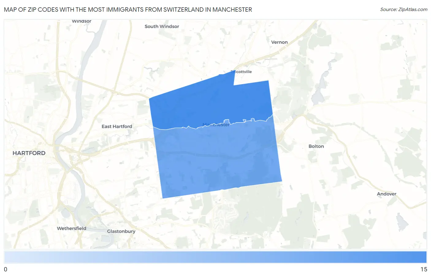 Zip Codes with the Most Immigrants from Switzerland in Manchester Map