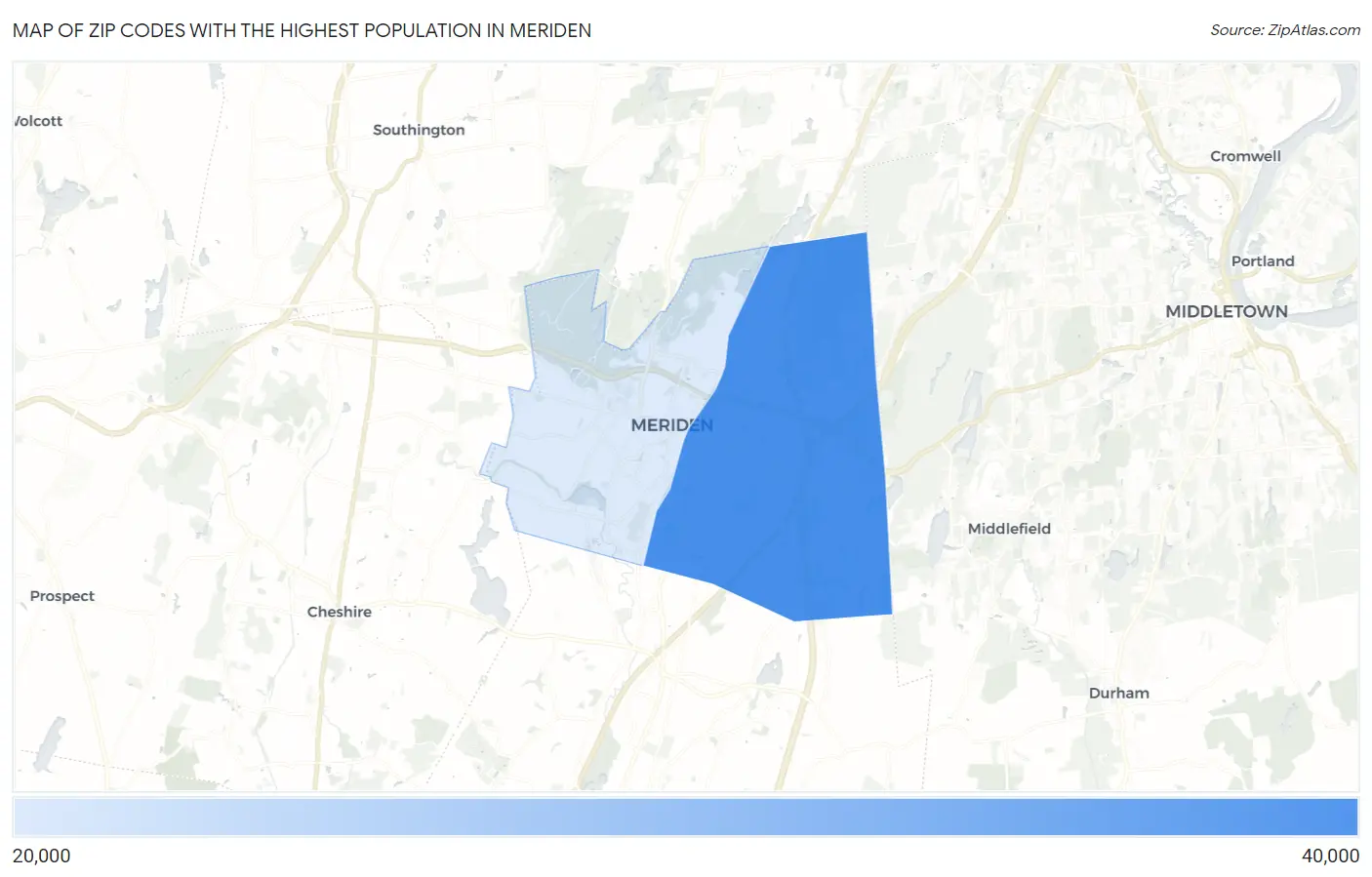 Zip Codes with the Highest Population in Meriden Map