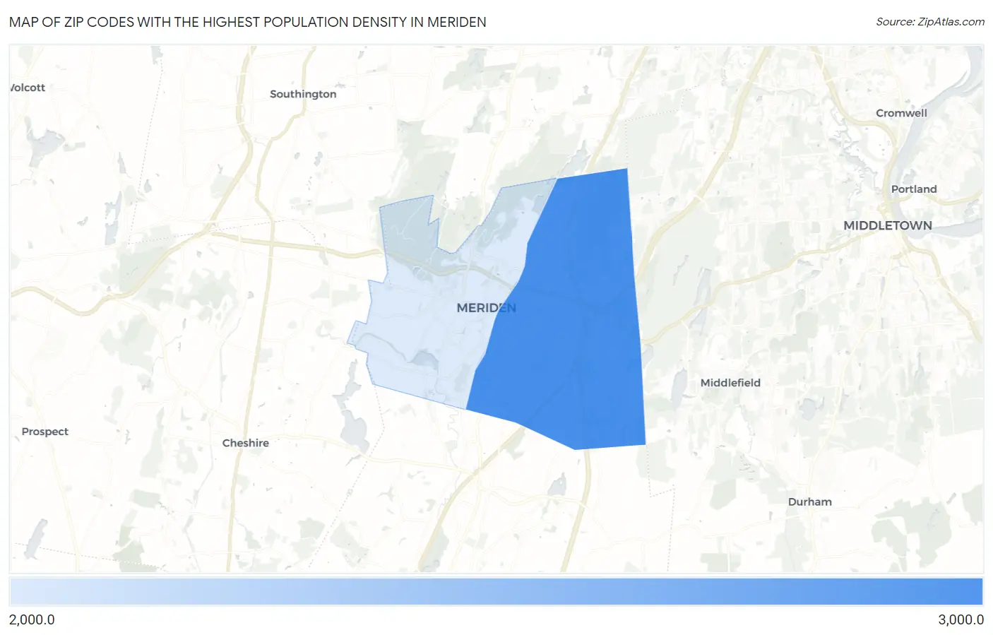 Zip Codes with the Highest Population Density in Meriden Map