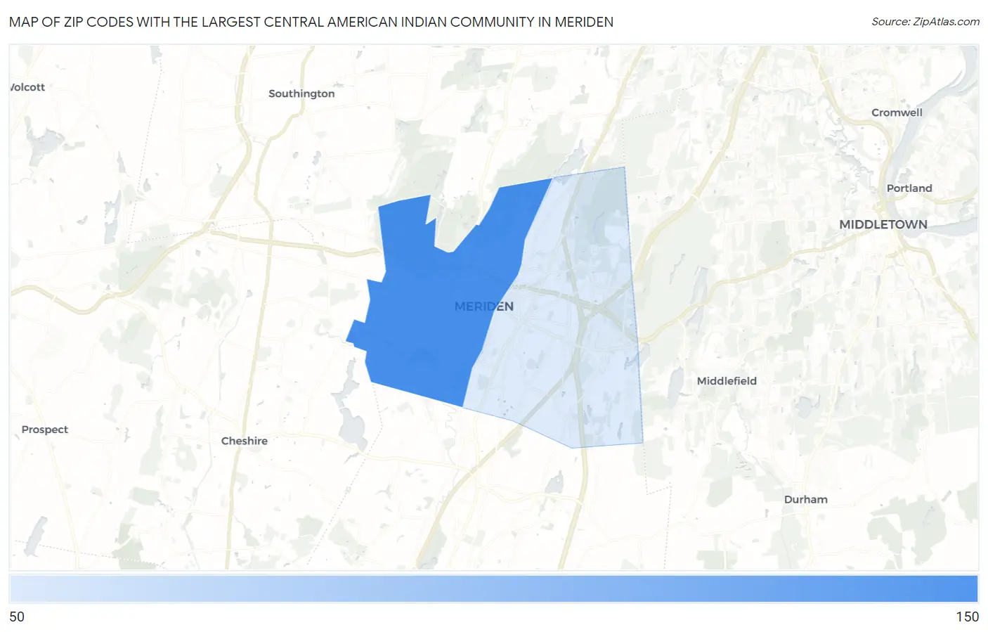 Zip Codes with the Largest Central American Indian Community in Meriden Map