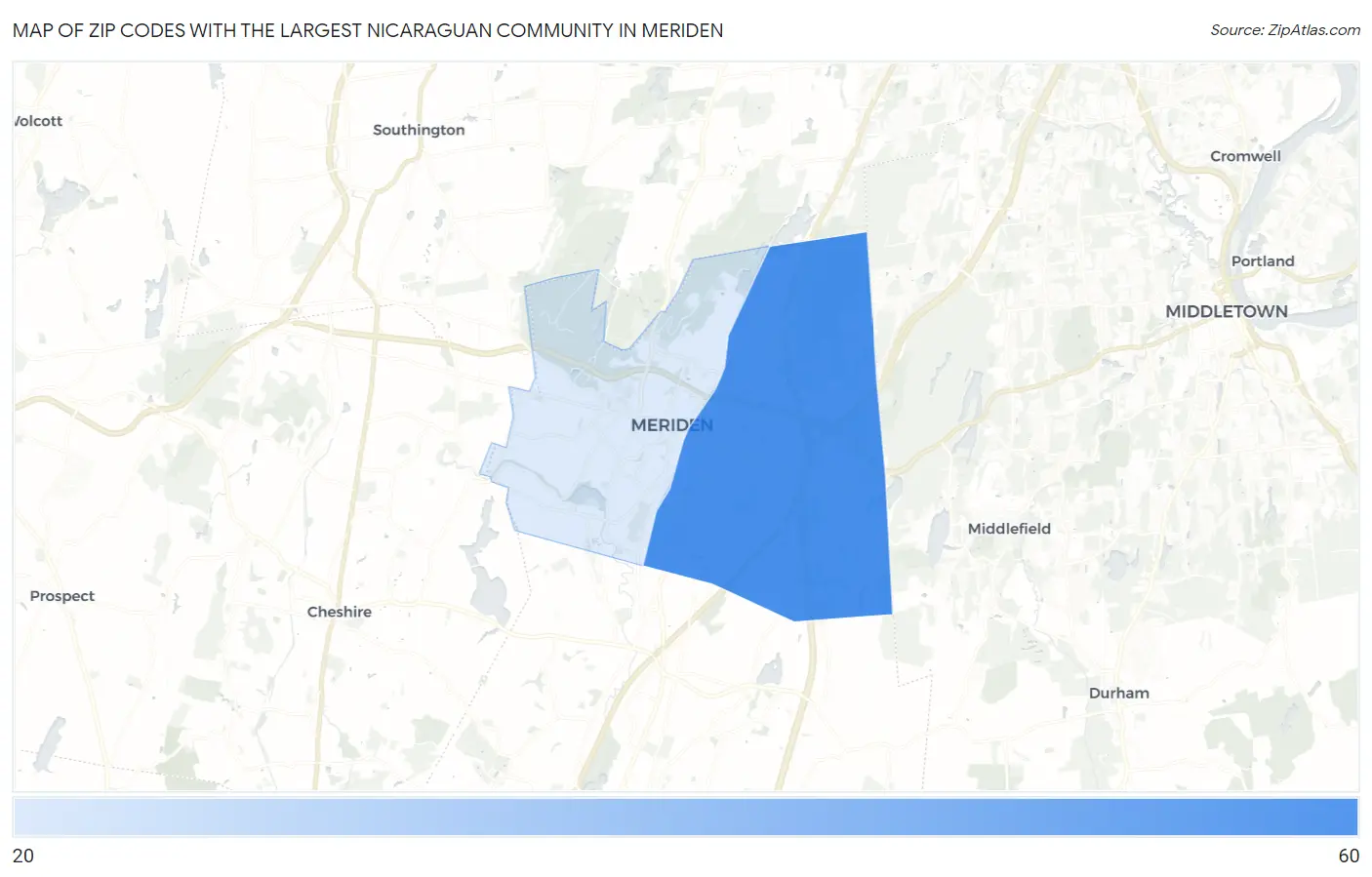 Zip Codes with the Largest Nicaraguan Community in Meriden Map