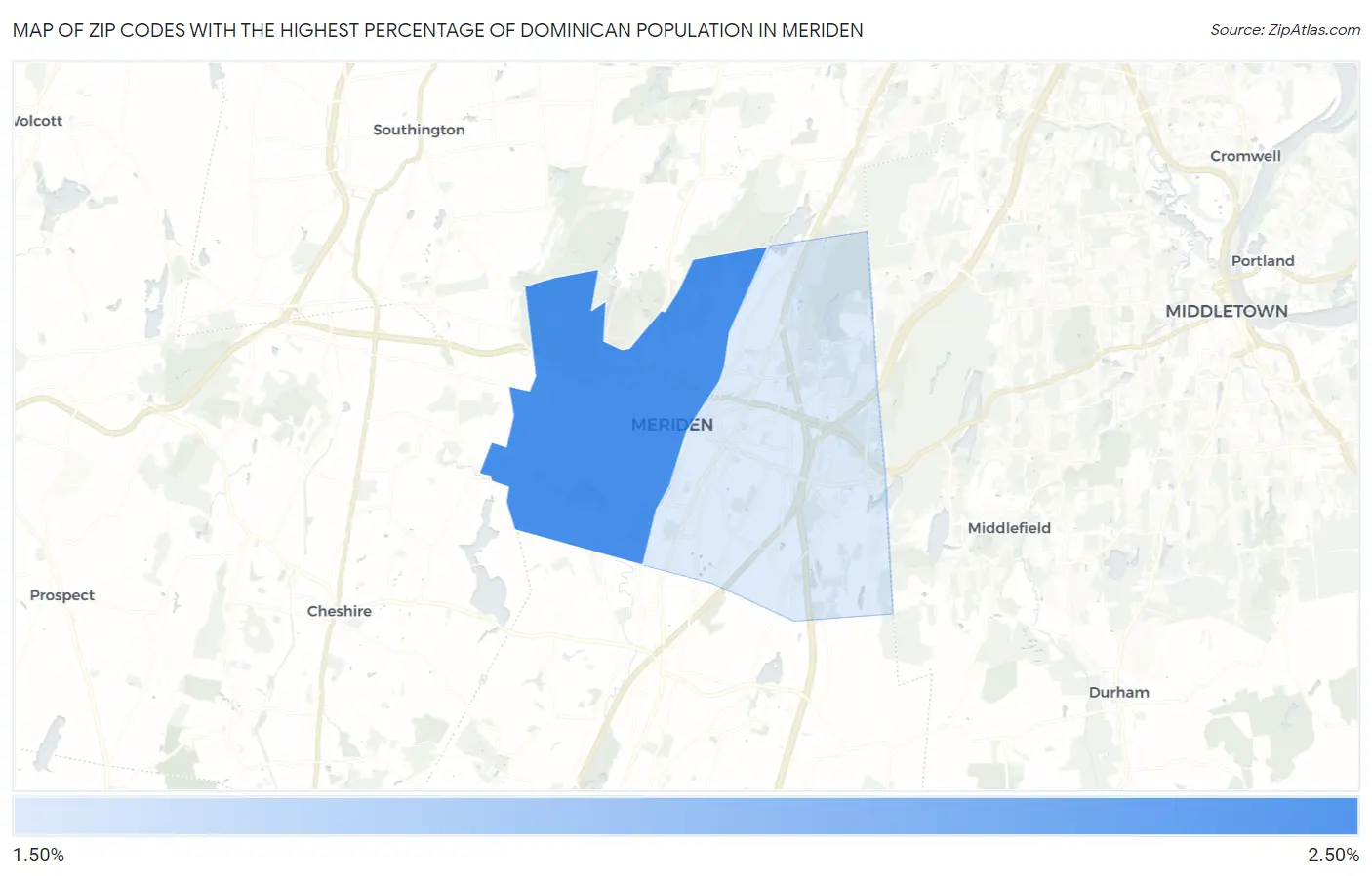 Zip Codes with the Highest Percentage of Dominican Population in Meriden Map