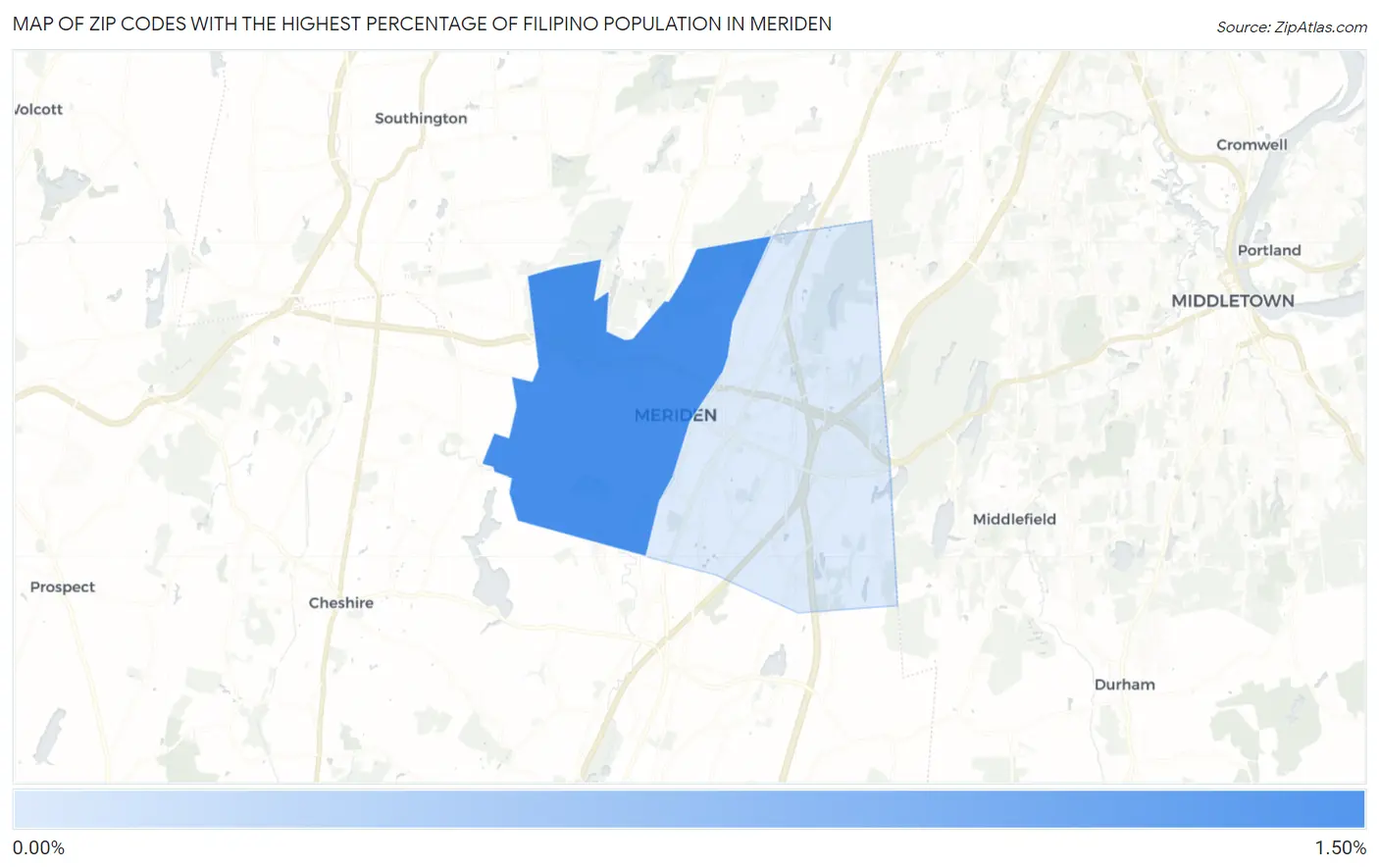 Zip Codes with the Highest Percentage of Filipino Population in Meriden Map