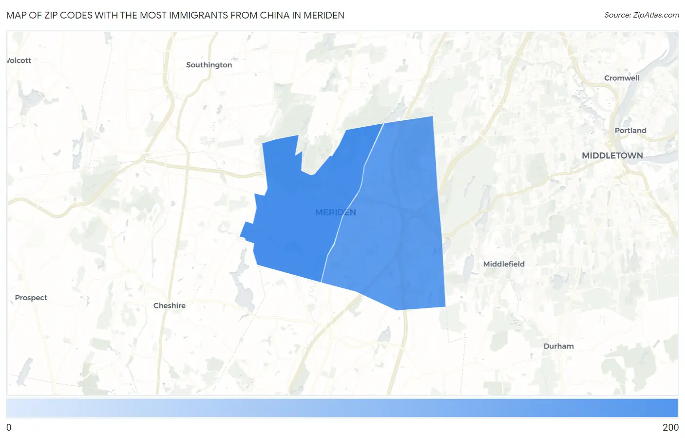 Zip Codes with the Most Immigrants from China in Meriden Map