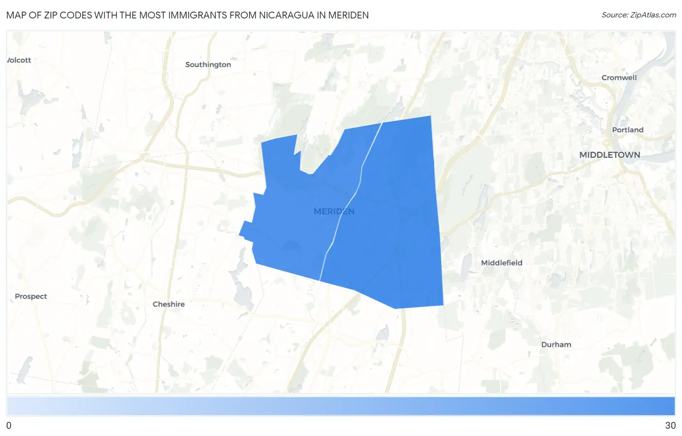 Zip Codes with the Most Immigrants from Nicaragua in Meriden Map