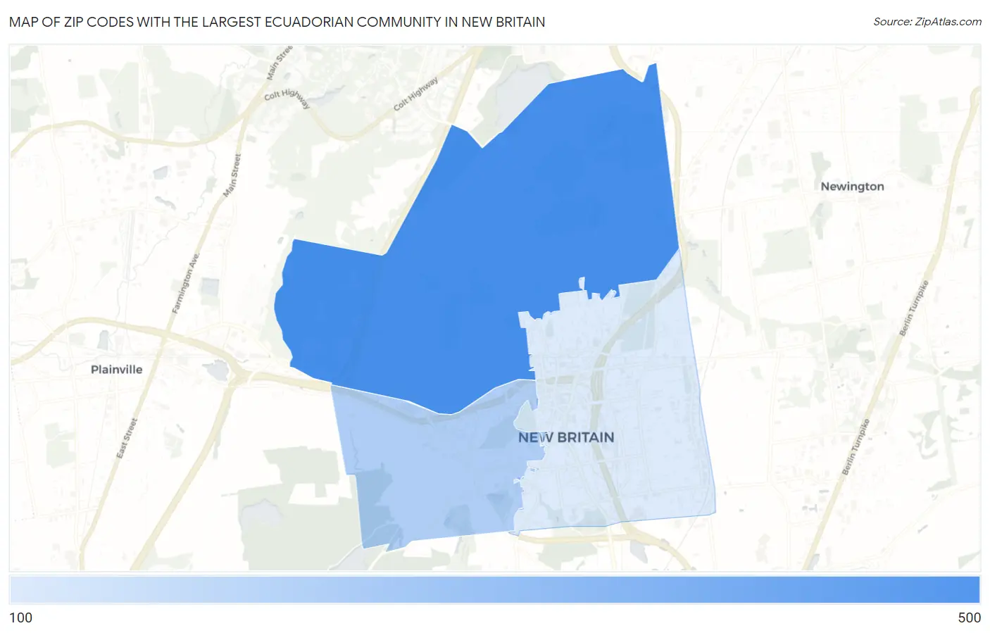 Zip Codes with the Largest Ecuadorian Community in New Britain Map