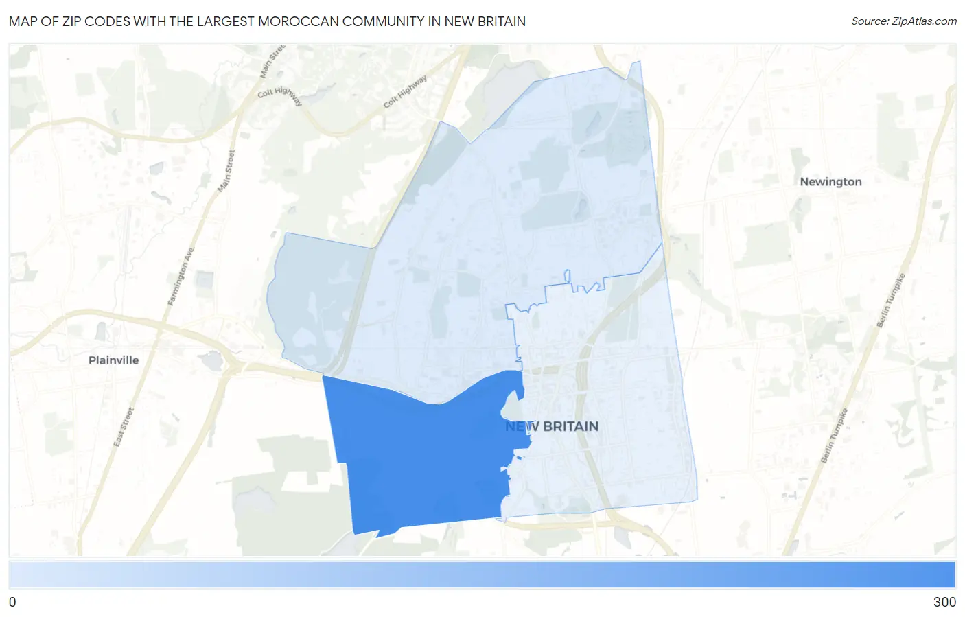 Zip Codes with the Largest Moroccan Community in New Britain Map