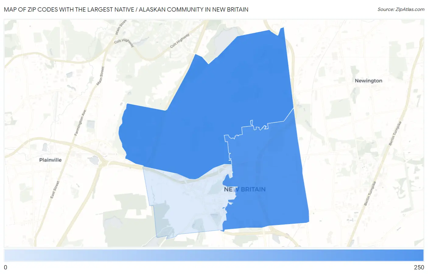 Zip Codes with the Largest Native / Alaskan Community in New Britain Map