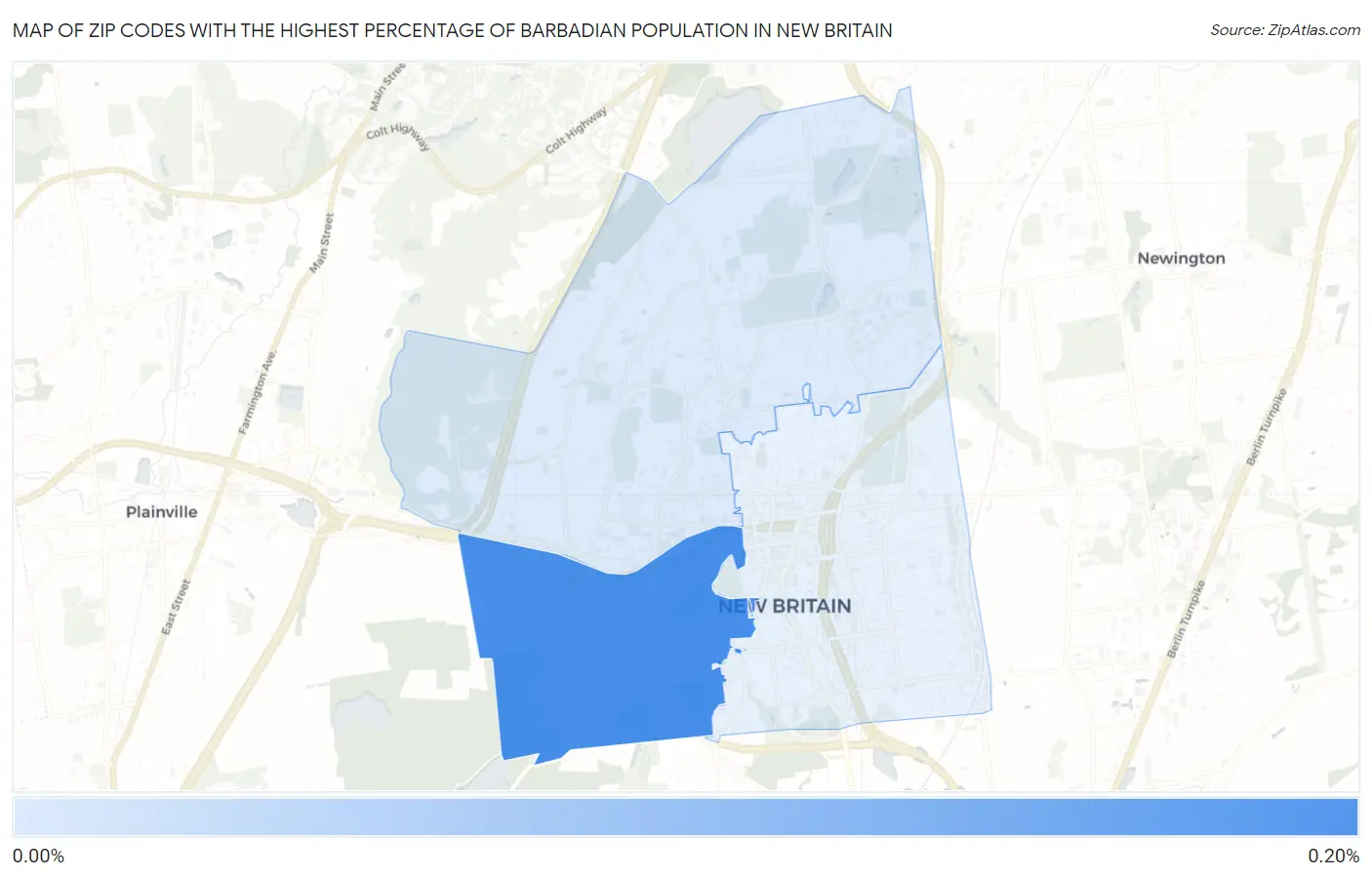 Zip Codes with the Highest Percentage of Barbadian Population in New Britain Map