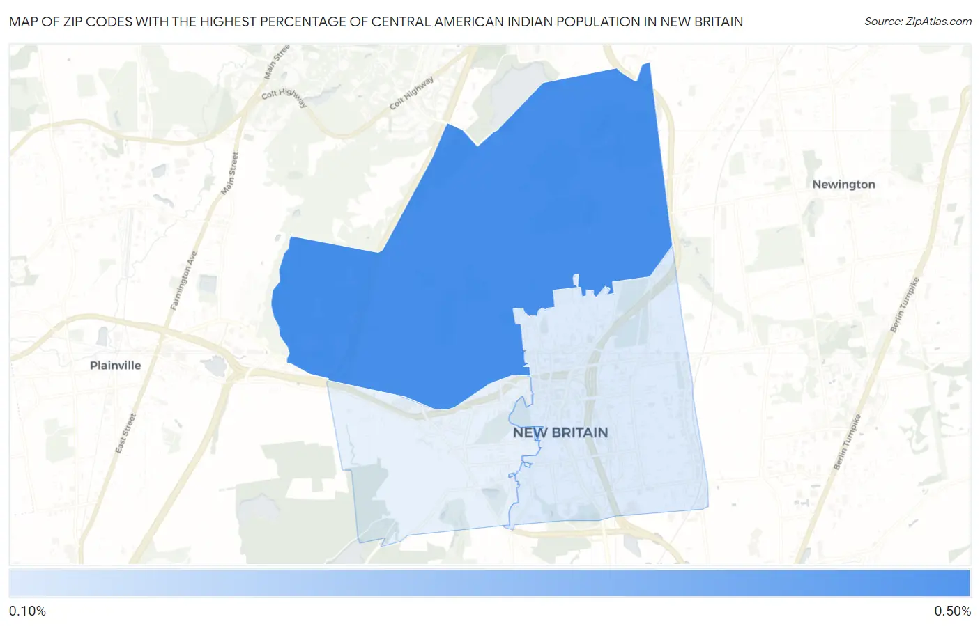 Zip Codes with the Highest Percentage of Central American Indian Population in New Britain Map