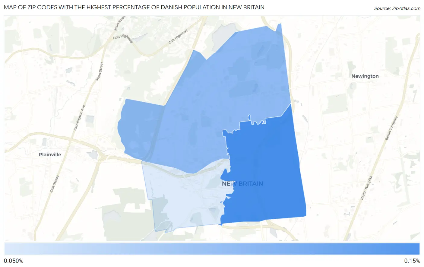 Zip Codes with the Highest Percentage of Danish Population in New Britain Map